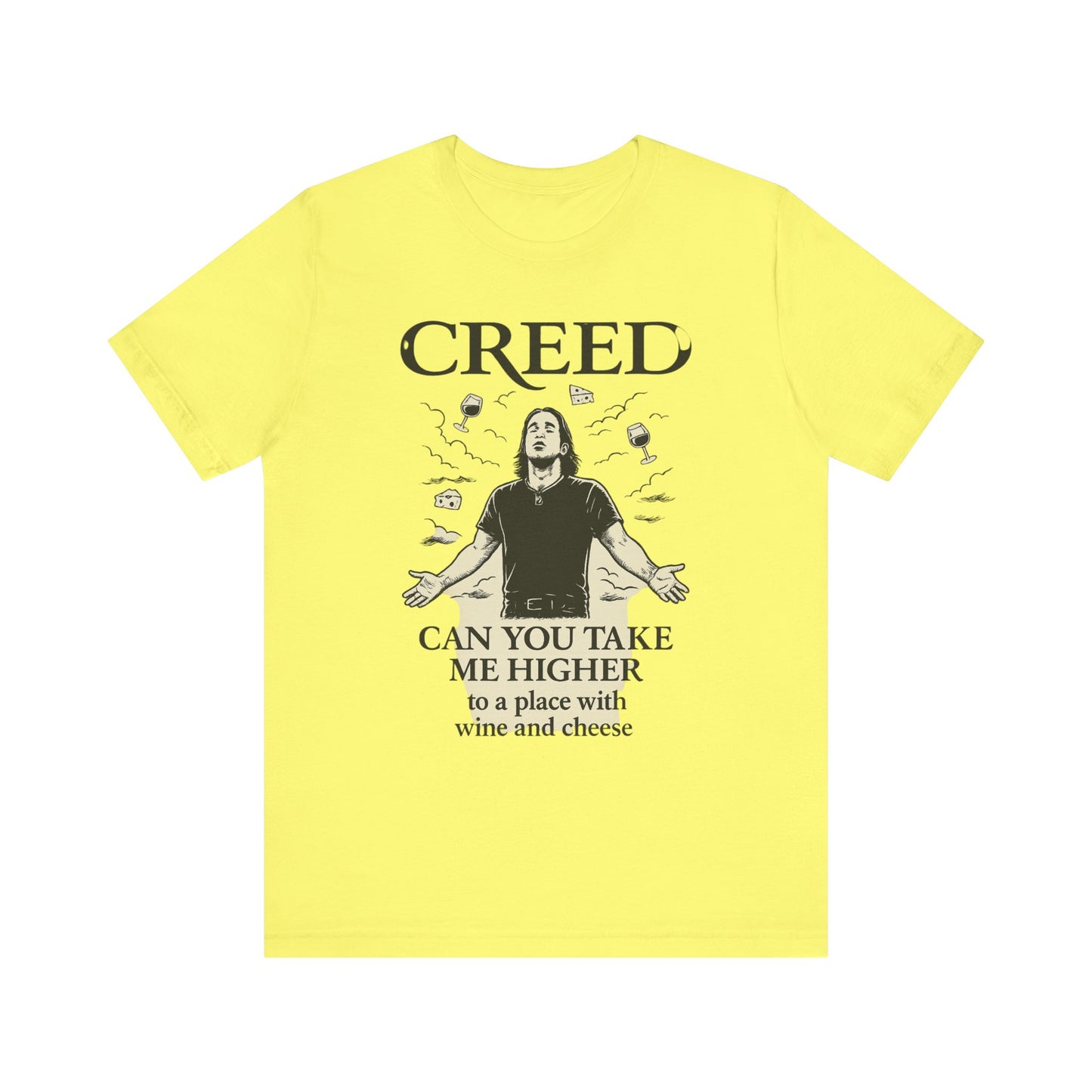 Creed-Inspired Unisex Jersey Tee - Wine & Cheese Lover's Shirt, Casual Daywear, Gift for Friends, Music Merch, Funny Tee