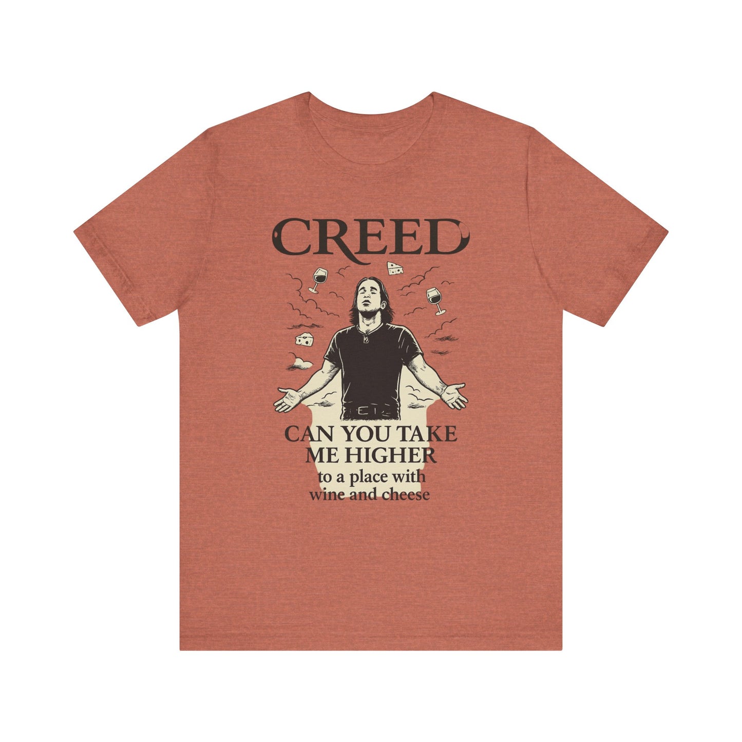 Creed-Inspired Unisex Jersey Tee - Wine & Cheese Lover's Shirt, Casual Daywear, Gift for Friends, Music Merch, Funny Tee