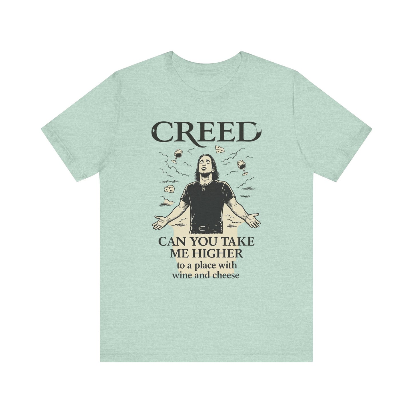 Creed-Inspired Unisex Jersey Tee - Wine & Cheese Lover's Shirt, Casual Daywear, Gift for Friends, Music Merch, Funny Tee
