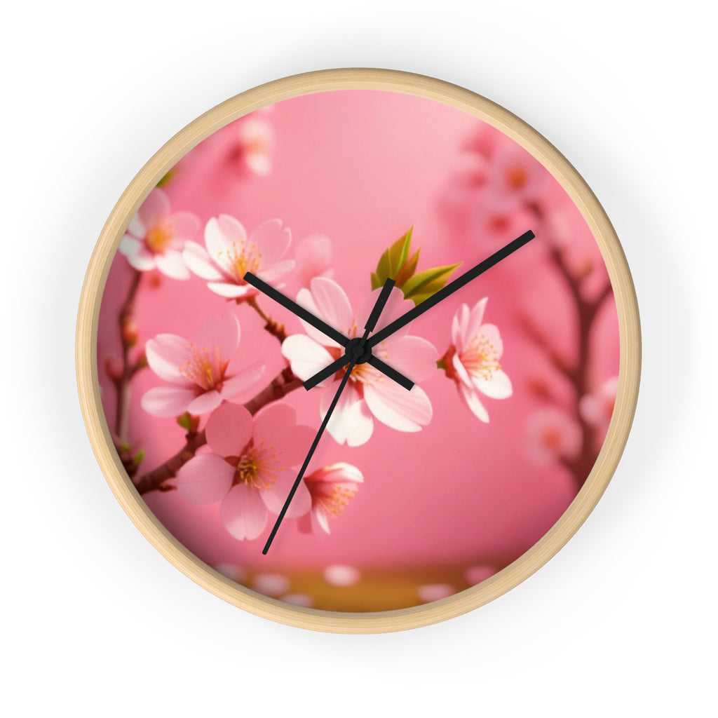 Cherry Blossom Wall Clock — Pink Floral Decorative Clock for Home & Spring Gifts