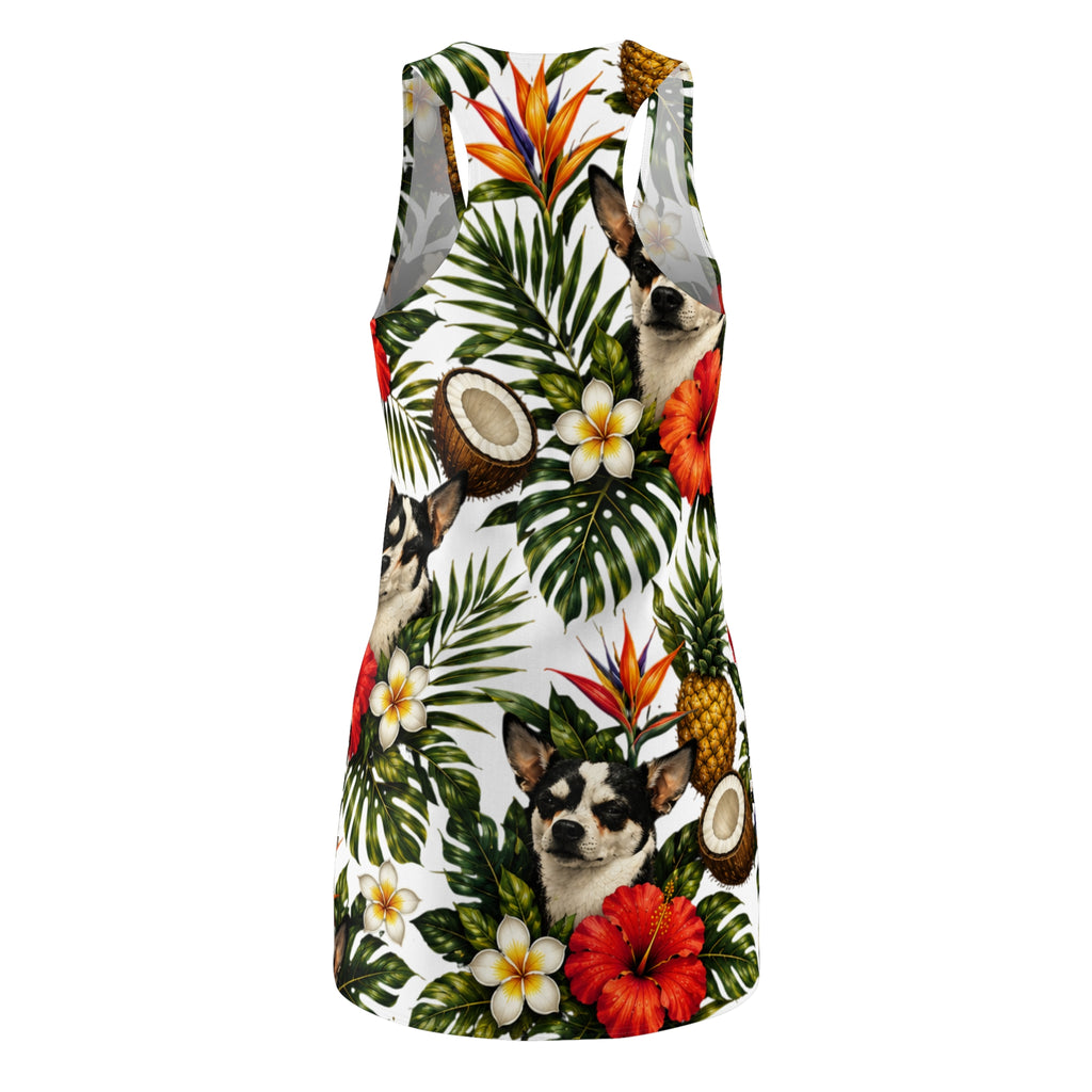 Tropical Chihuahua Racerback Dress — Hawaiian Floral Pineapple & Coconut Print