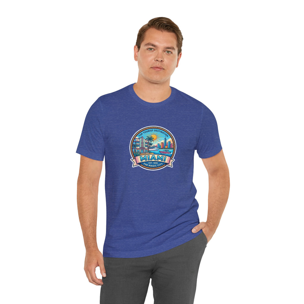 Miami Beach Vintage Logo Tee — Miami Skyline Sunset T‑Shirt