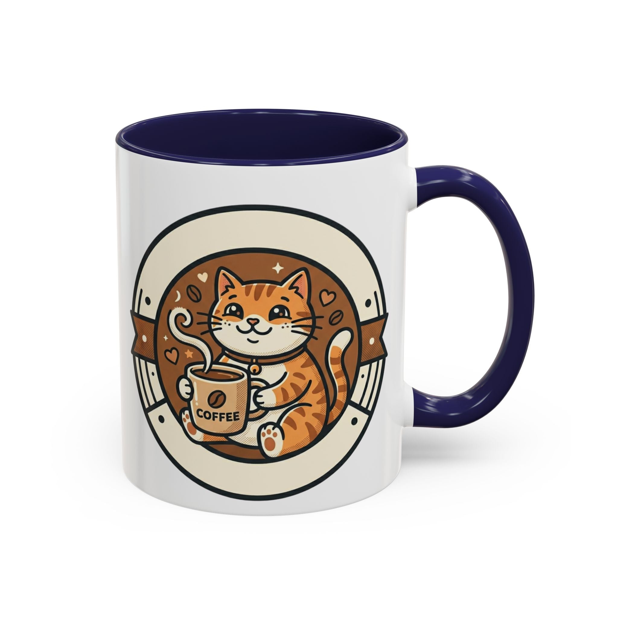 Cat Coffee Mug — Cute Orange Kitty Holding ‘Coffee’ Accent Ceramic Mug (11/15 oz)