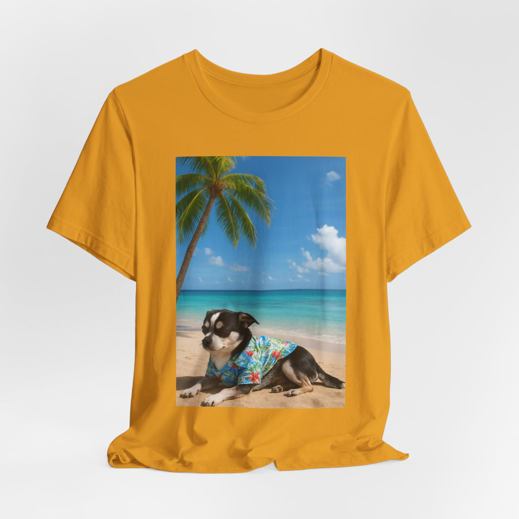 Beach Chihuahua Dog T-Shirt — Hawaiian Shirt Puppy on Tropical Shore