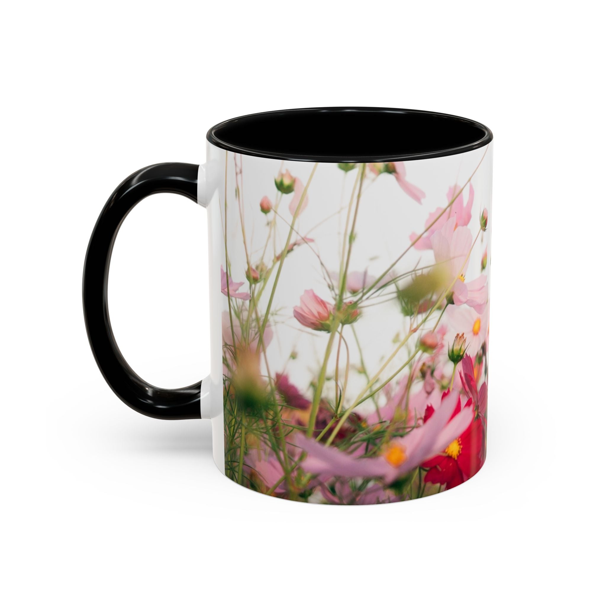 Floral Cosmos Accent Coffee Mug — Pink Wildflower Tea & Coffee Cup (11/15oz)