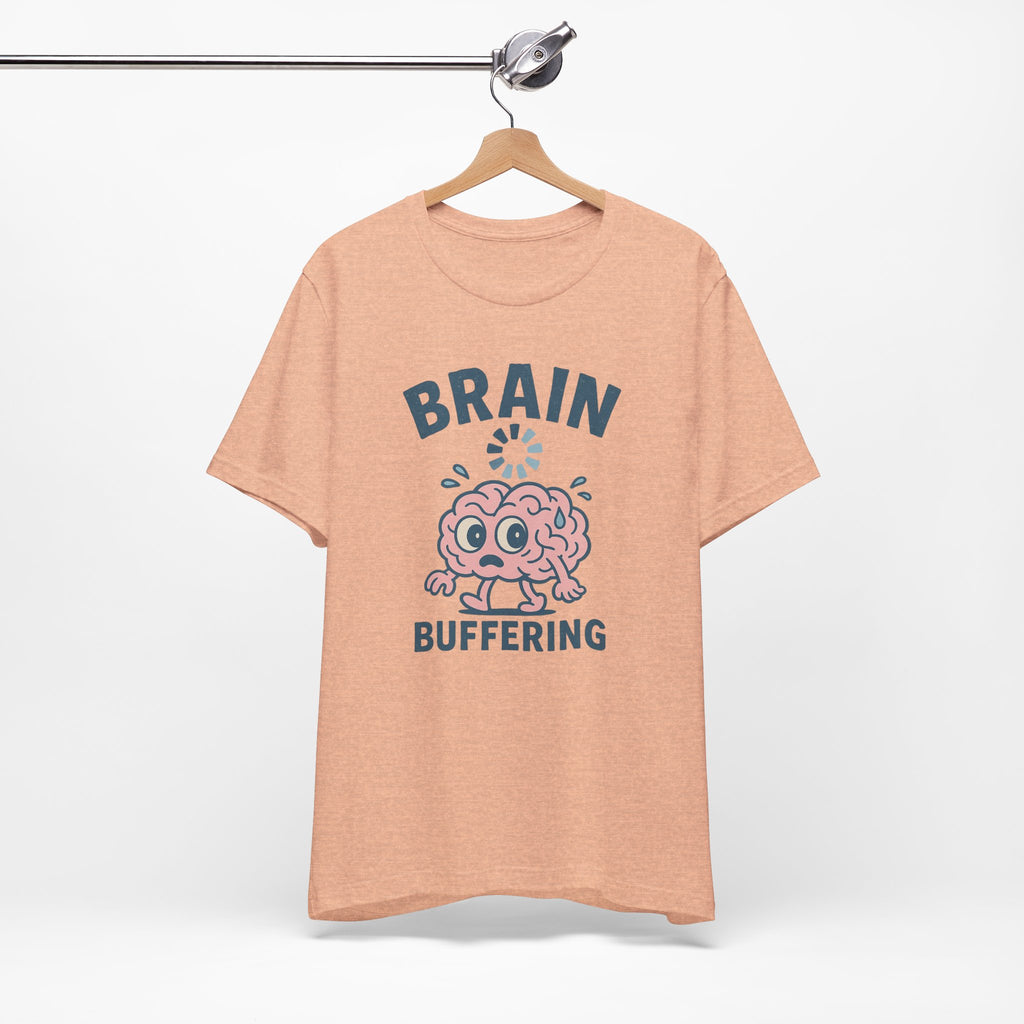 Brain Buffering T‑Shirt — Cute Cartoon Brain Graphic Tee for Neuro Humor