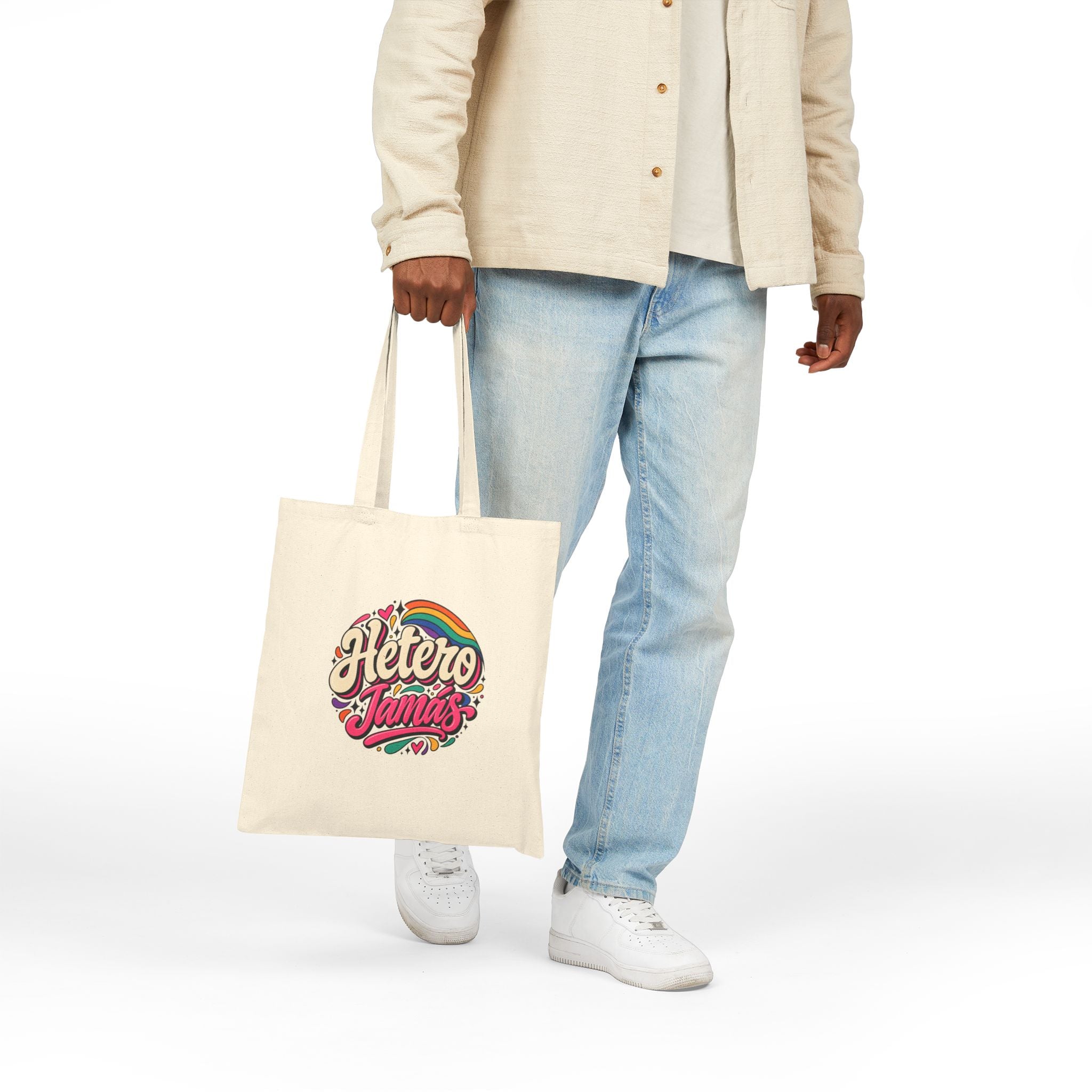 Tote Bag — "Hetero Tamas" Retro Rainbow Canvas Tote