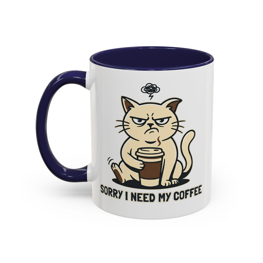 Cat Lover Coffee Mug – Cute Cat Illustration ‘Coffee’ Accent Ceramic Mug (11/15oz)
