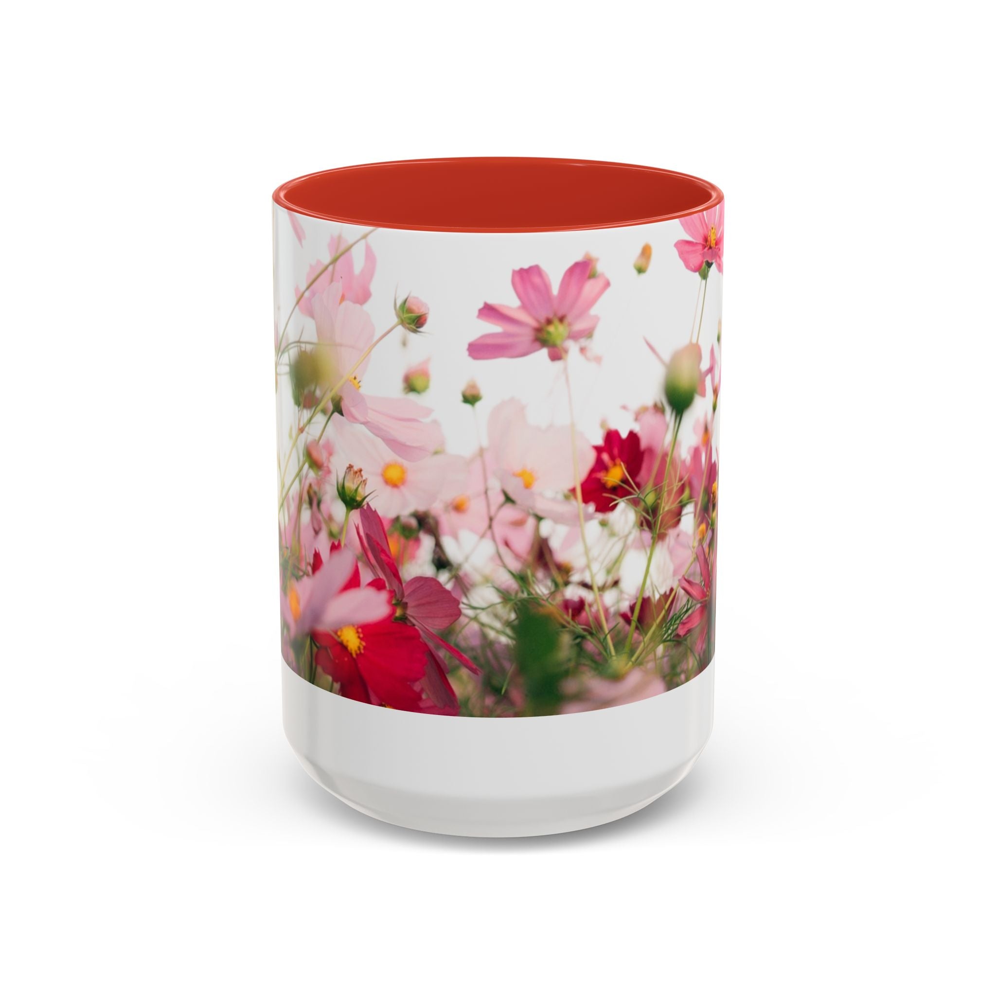 Floral Cosmos Accent Coffee Mug — Pink Wildflower Tea & Coffee Cup (11/15oz)