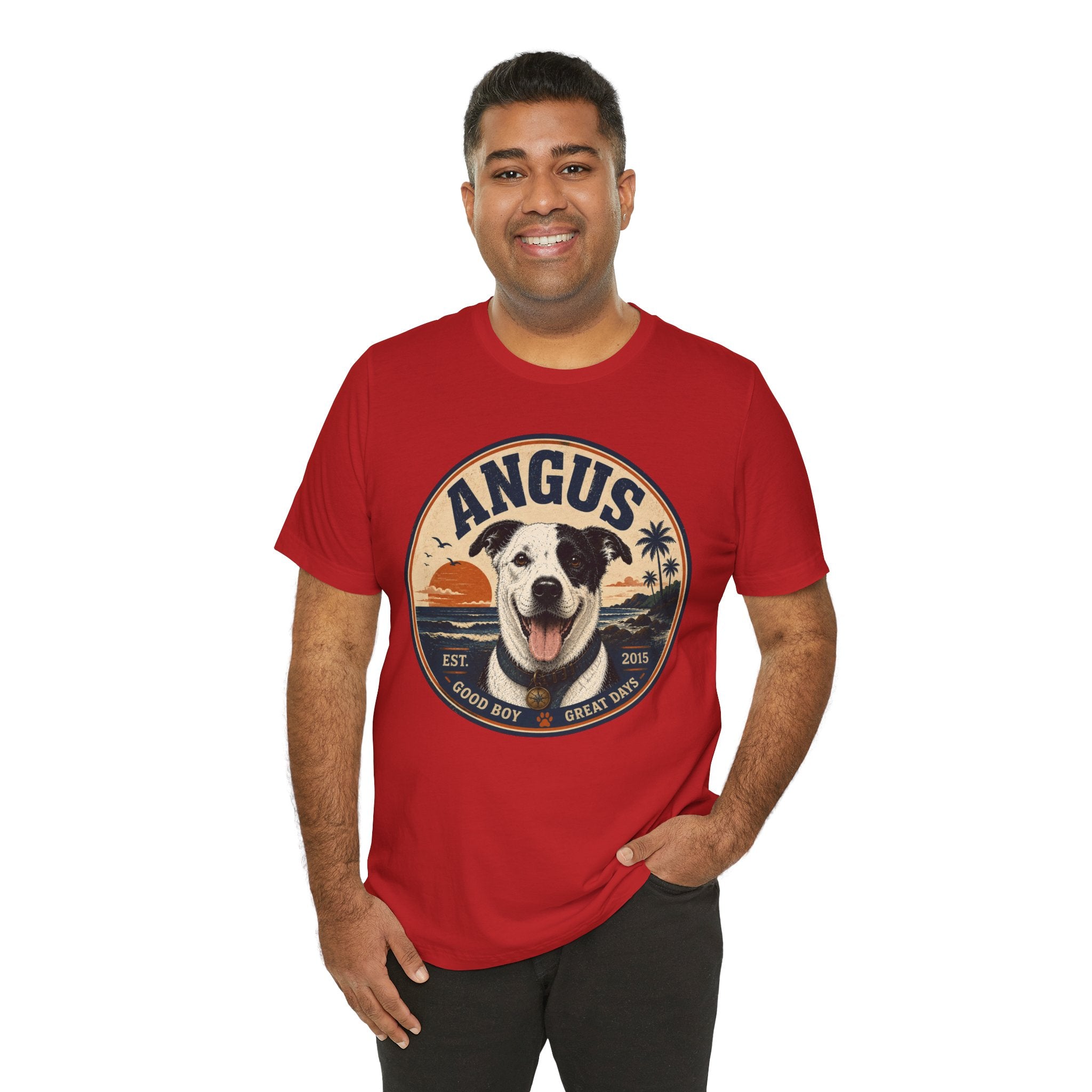 Angus Dog Tee — Retro Beach Portrait T-Shirt