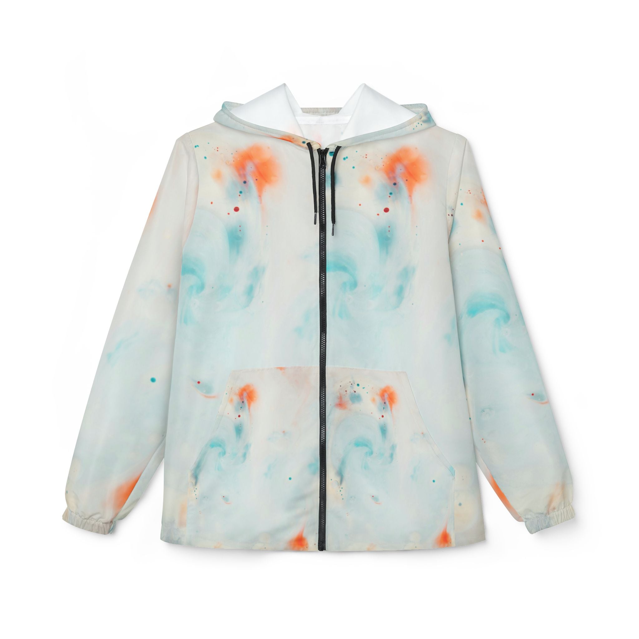 Pastel Tie-Dye Windbreaker Jacket — Lightweight Blue & Orange Printed Hooded Shell