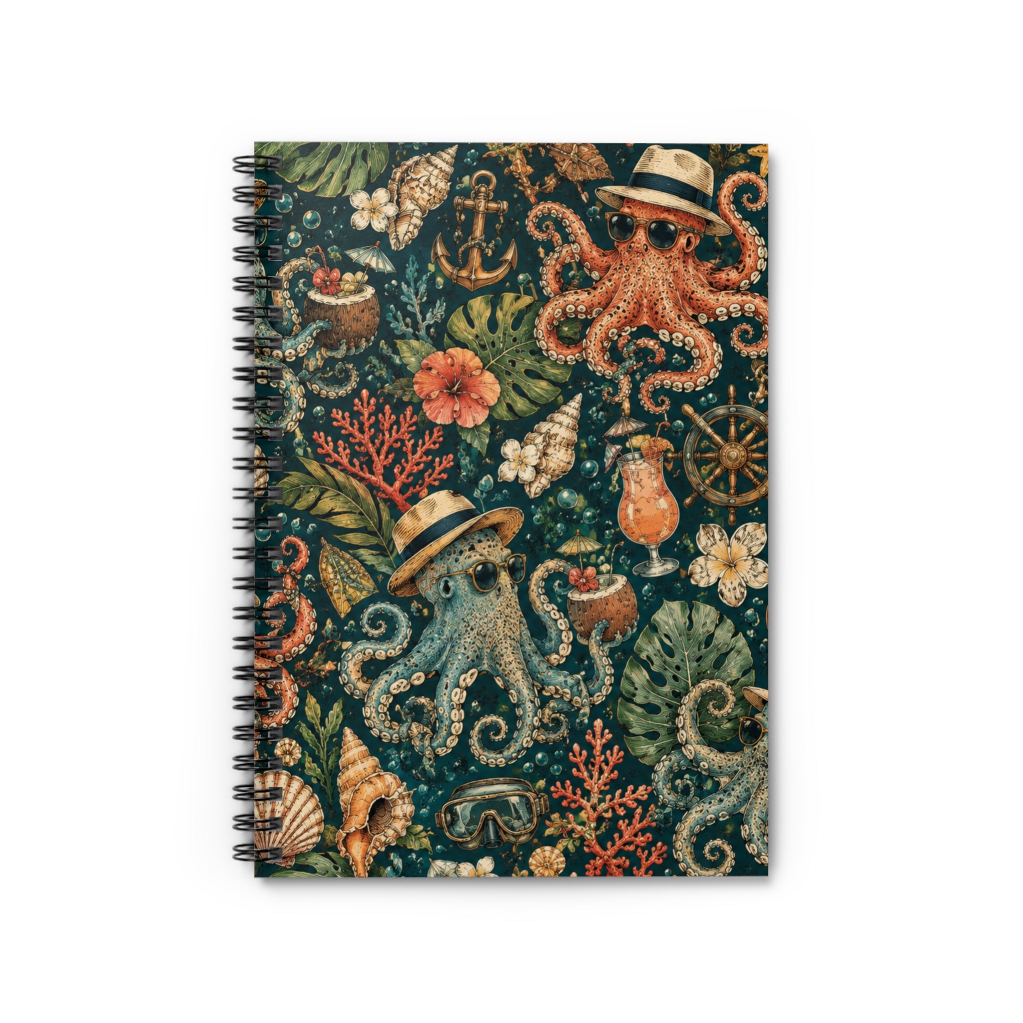 Octopus Nautical Spiral Notebook — Vintage Ocean Journal (Ruled)