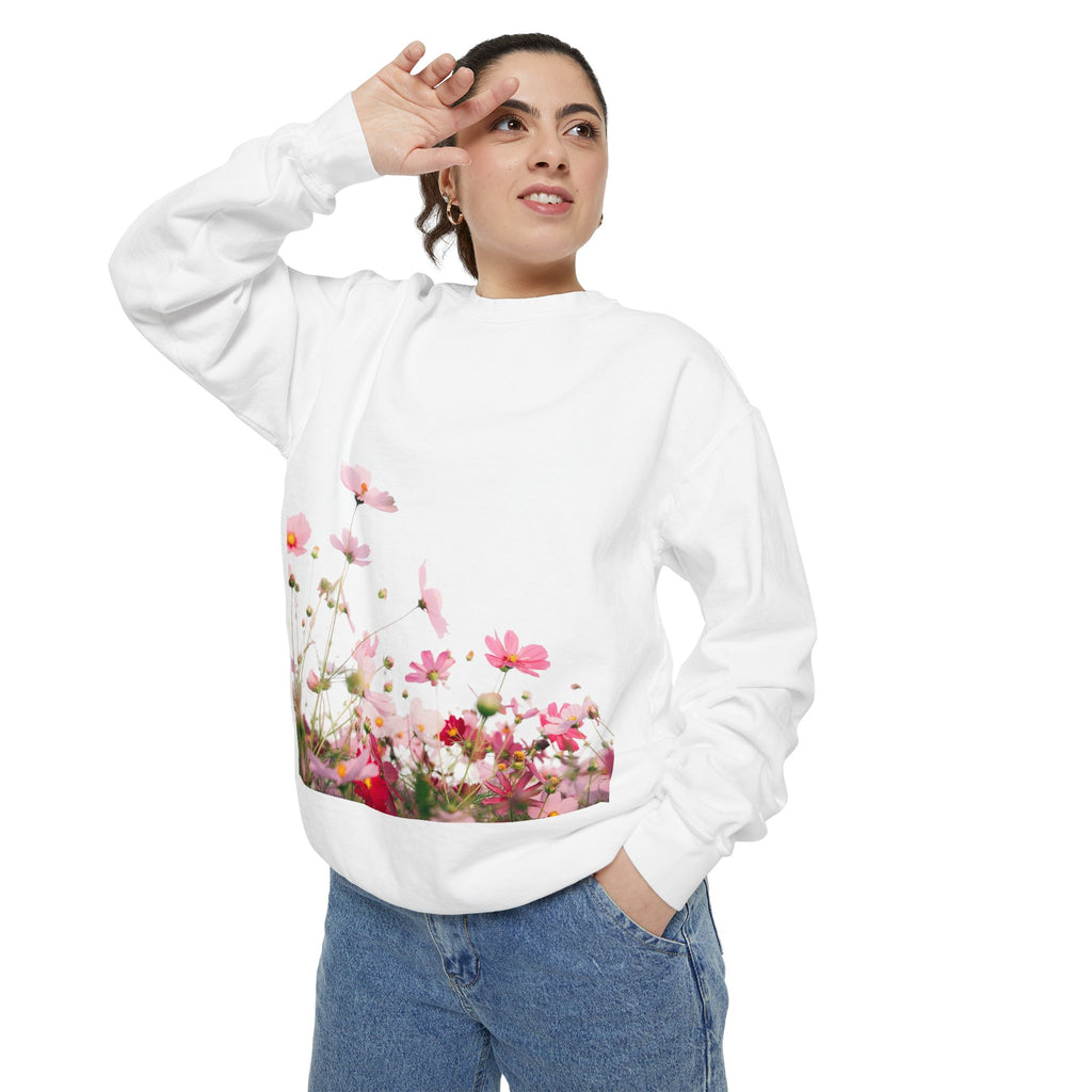 Floral Meadow Sweatshirt — Pink Cosmos Garden Crewneck