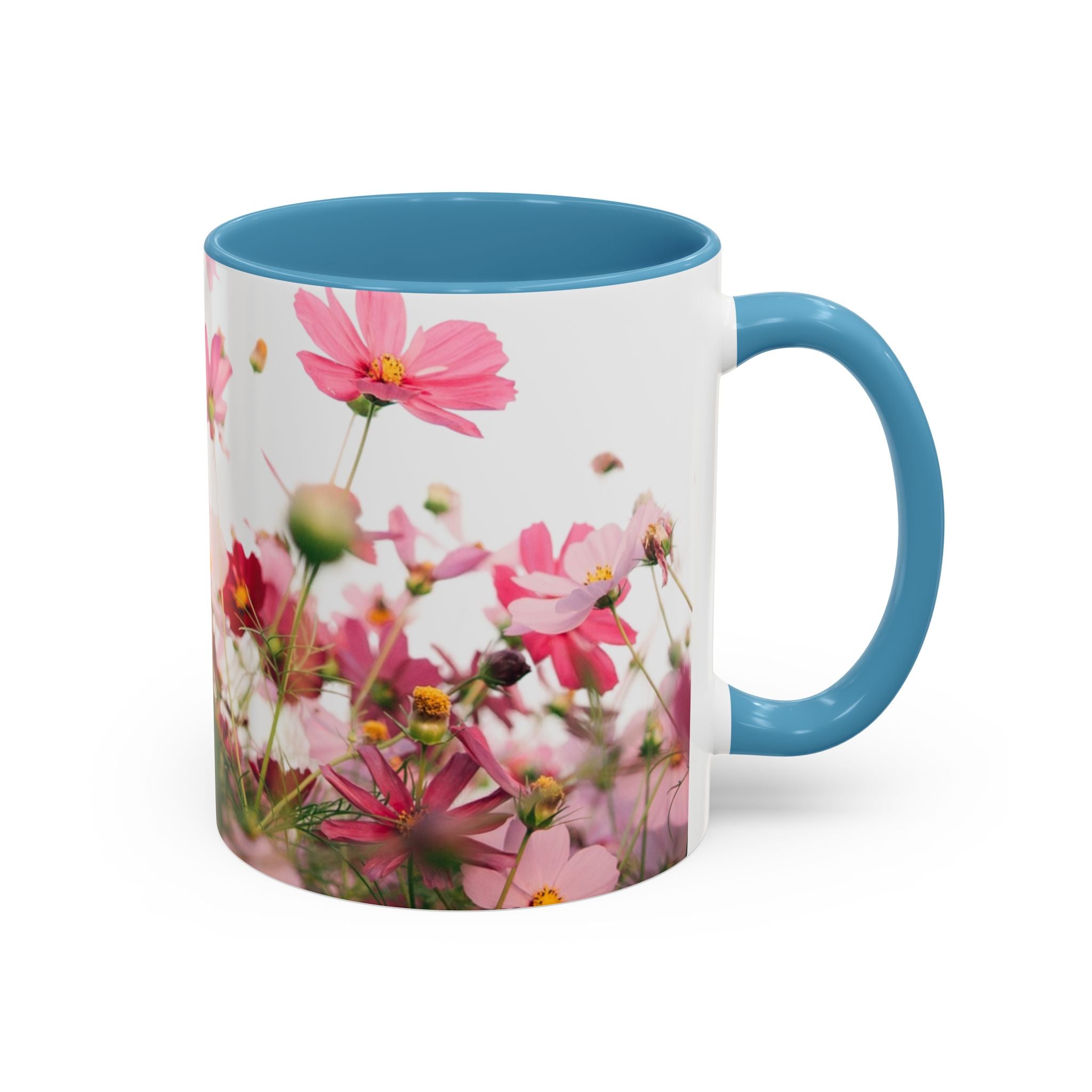 Floral Cosmos Accent Coffee Mug — Pink Wildflower Tea & Coffee Cup (11/15oz)