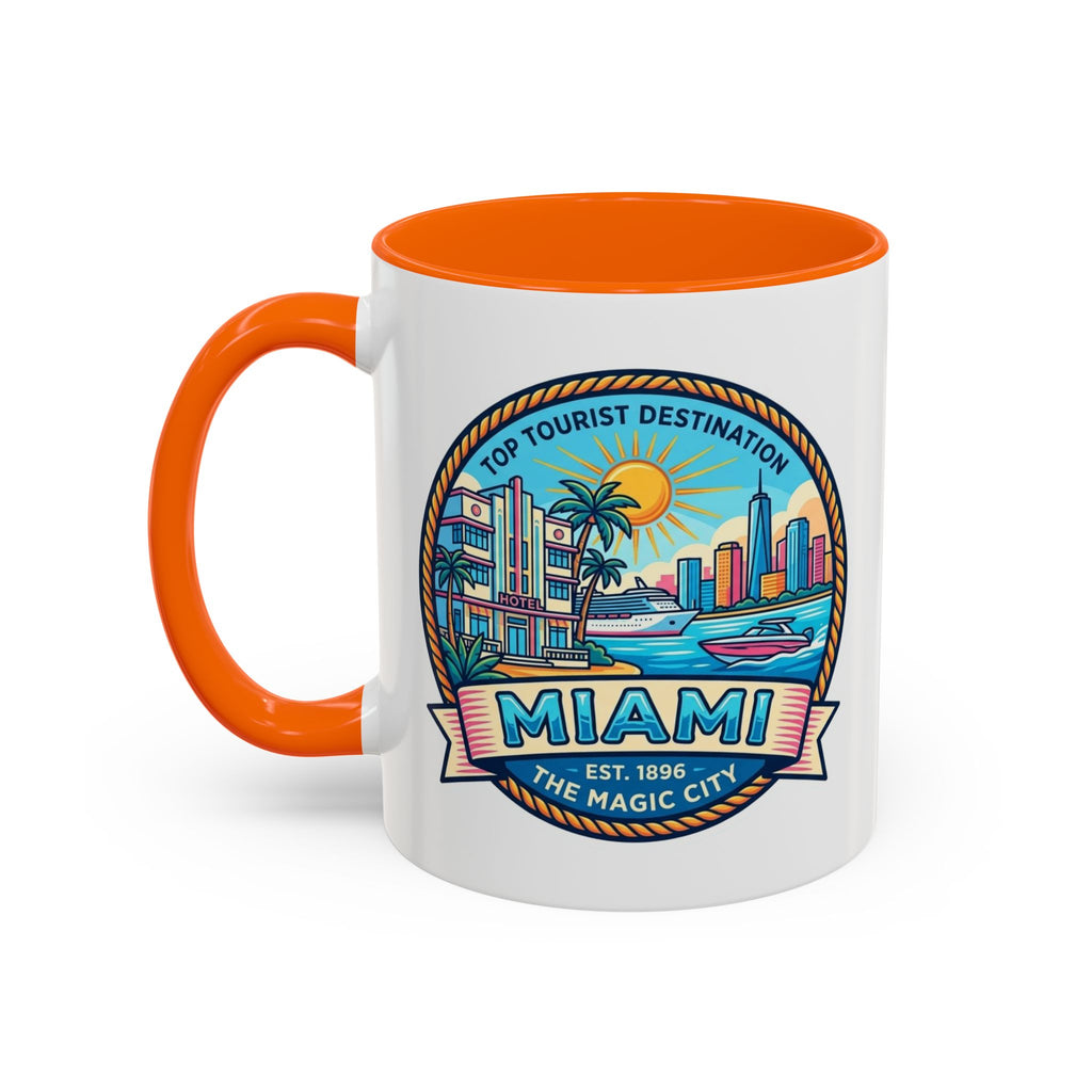 Miami Vintage Travel Accent Coffee Mug – 'Miami' Scenic Beach & Skyline Design (11/15oz)
