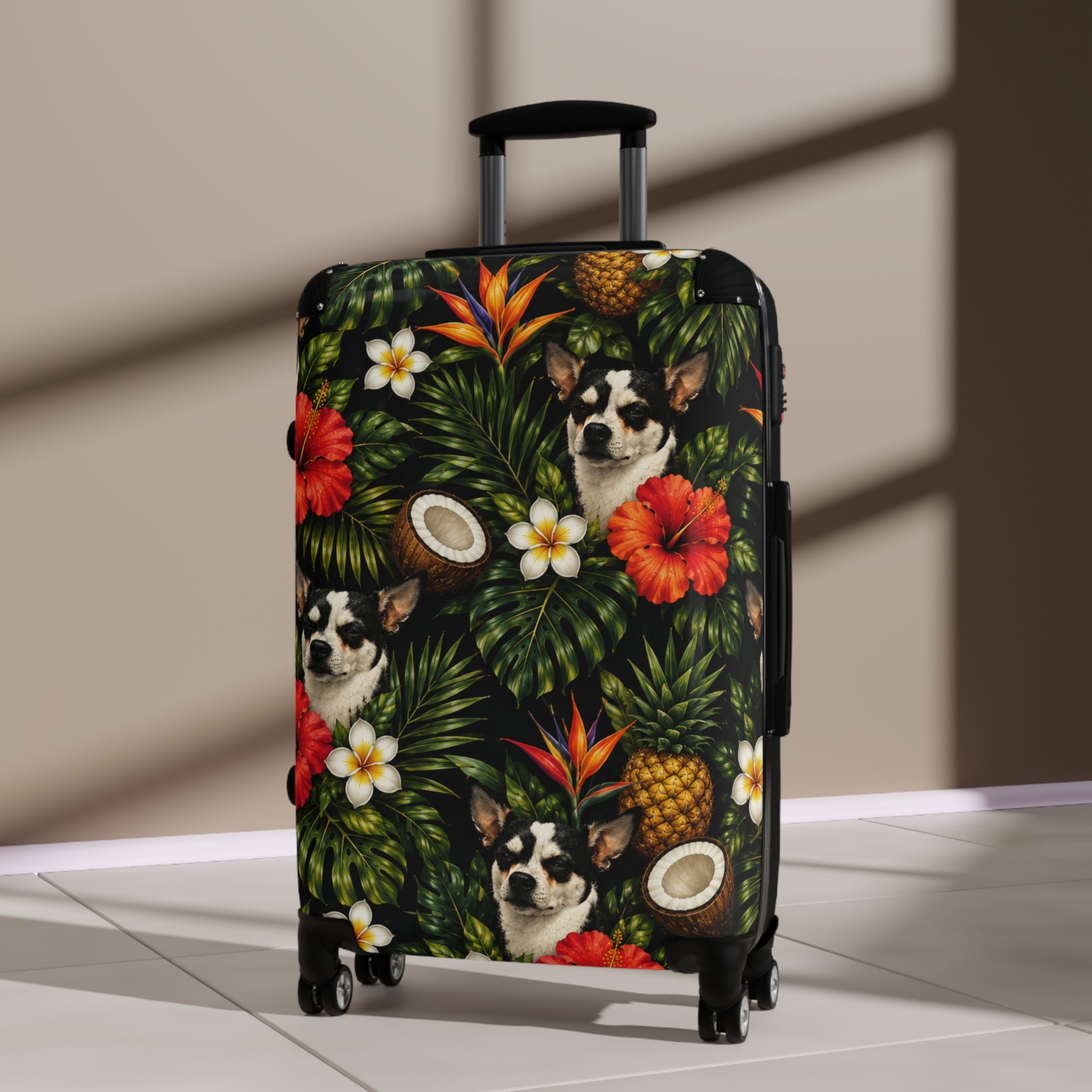 Tropical chihuahua Suitcase — Floral Pineapple Coconut Carry-On Luggage