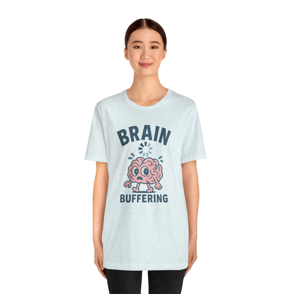 Brain Buffering T‑Shirt — Cute Cartoon Brain Graphic Tee for Neuro Humor