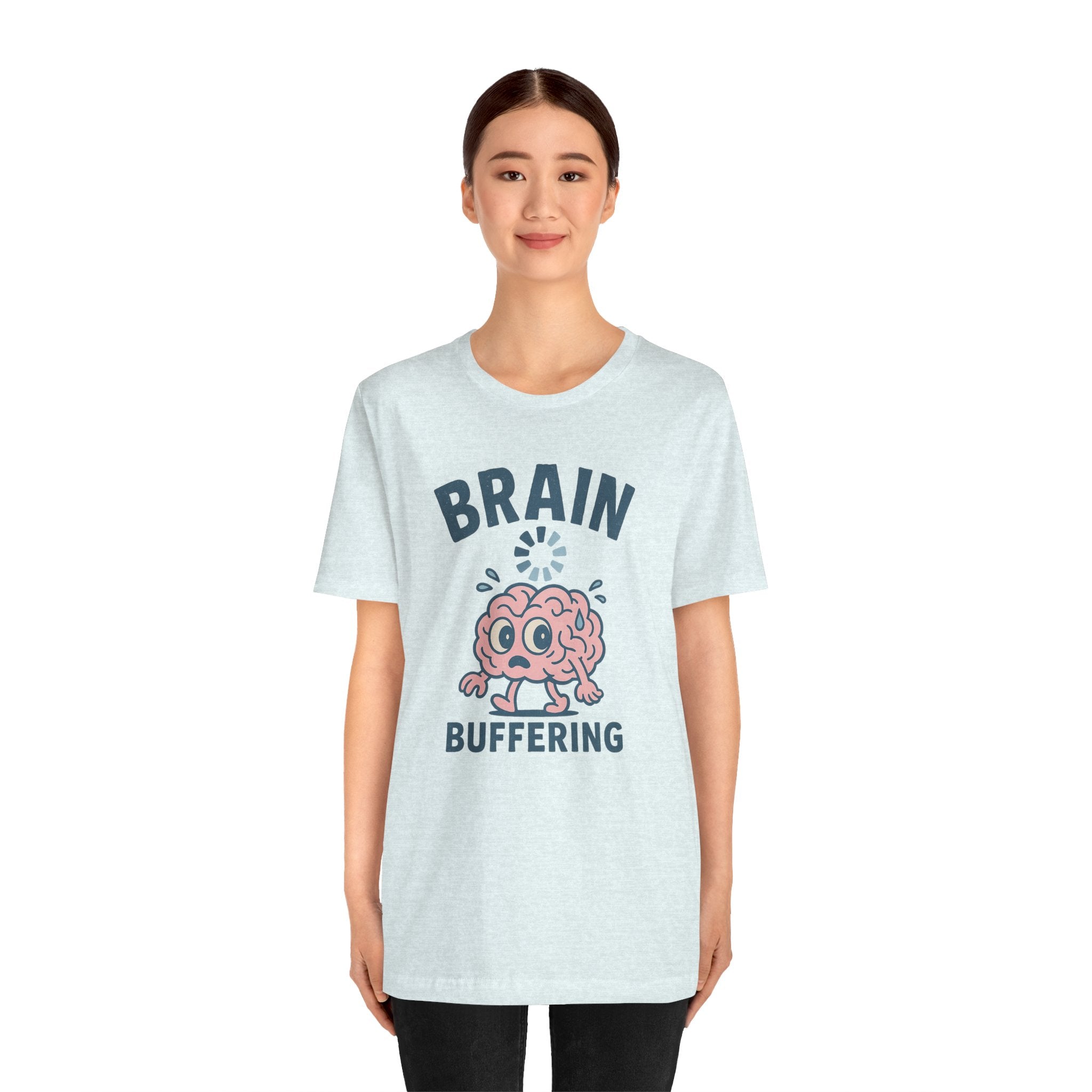 Brain Buffering T‑Shirt — Cute Cartoon Brain Graphic Tee for Neuro Humor