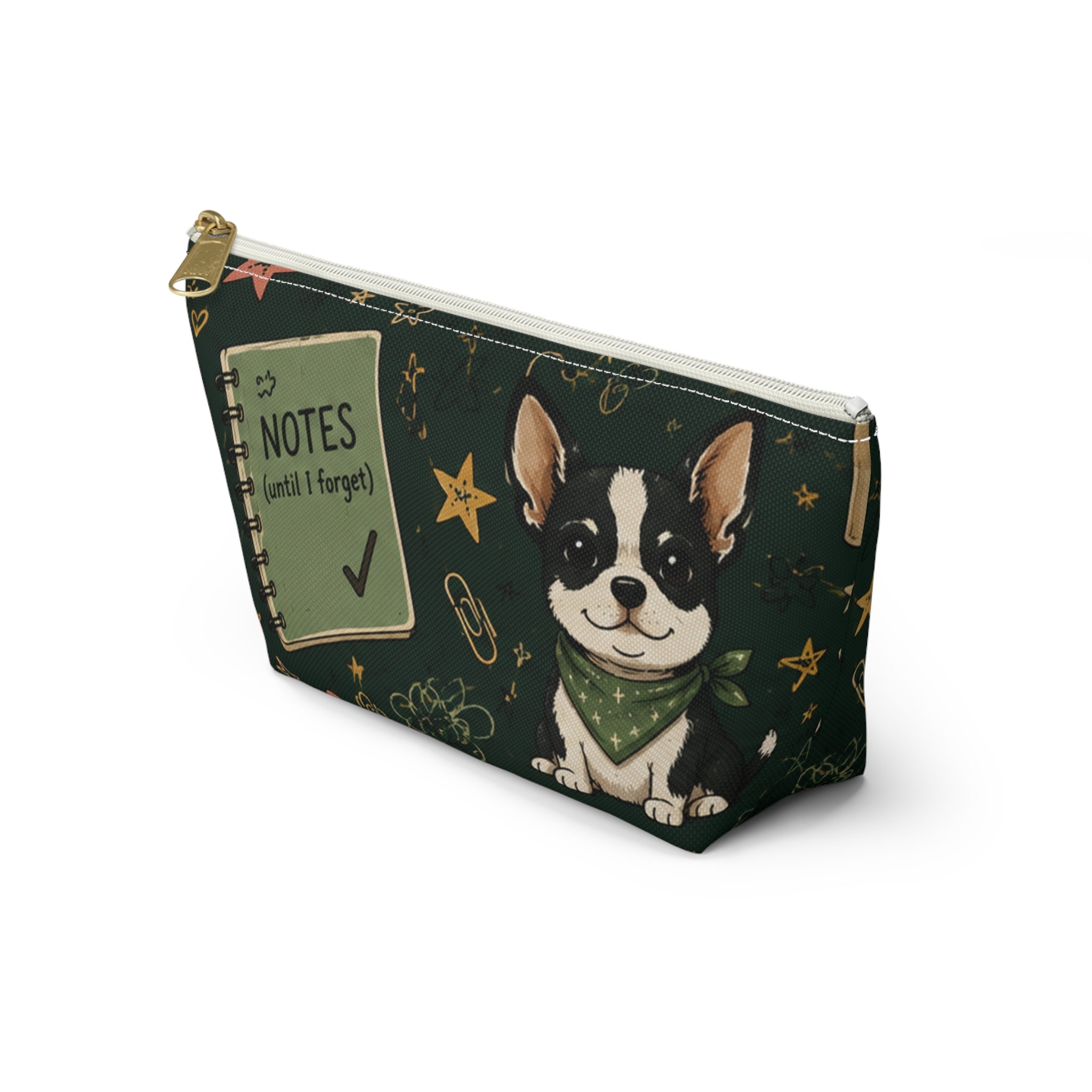 Dog Lover Notes Accessory Pouch — 'Trying My Best' T‑Bottom Makeup Bag