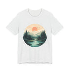 Sunset Mountain Landscape T-Shirt — Scenic Forest River Graphic Tee
