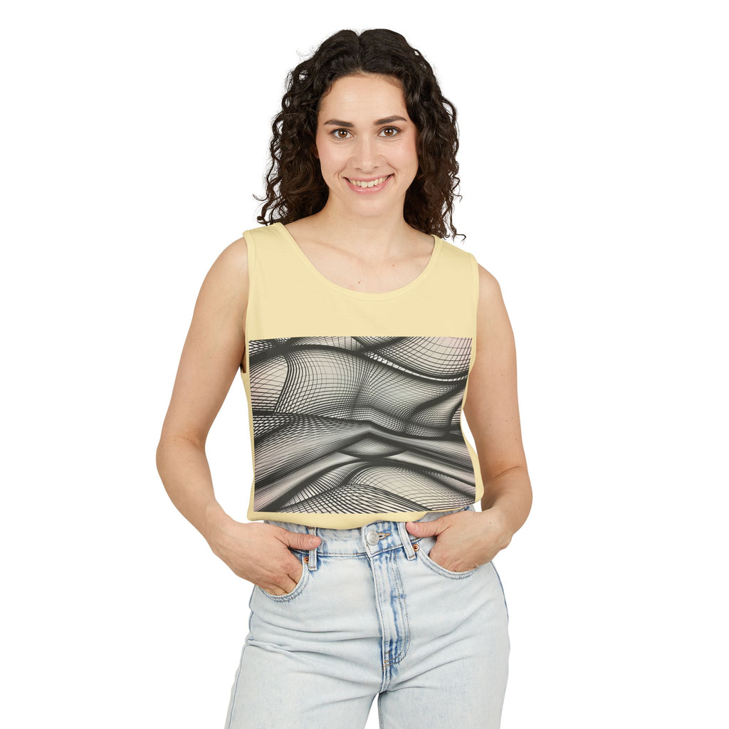 Abstract Wave Mesh Tank Top — Geometric Optical Illusion Graphic Tank