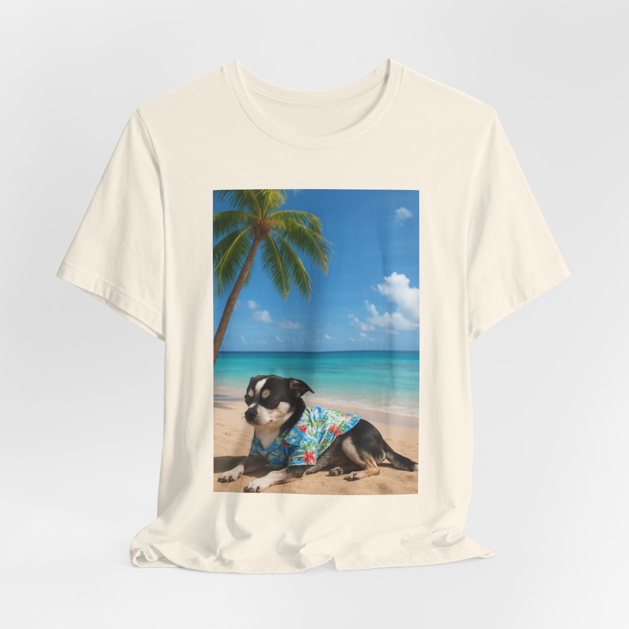Beach Chihuahua Dog T-Shirt — Hawaiian Shirt Puppy on Tropical Shore