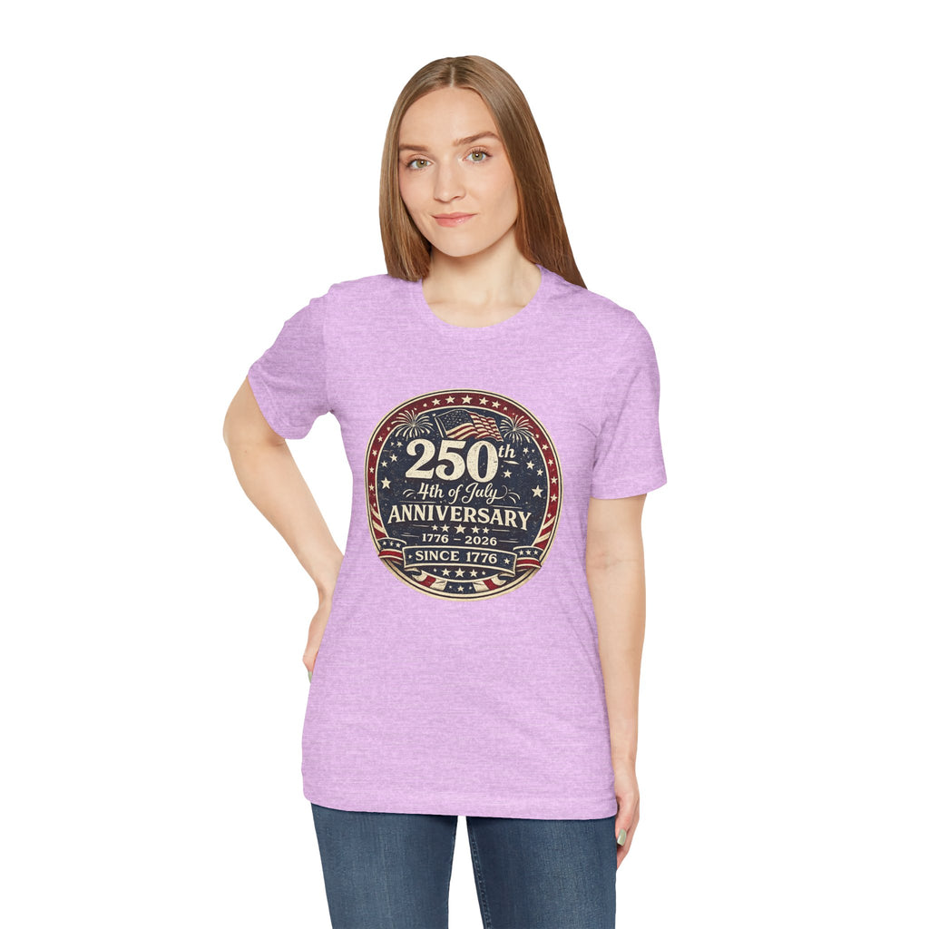 4th of July 250th Anniversary T-Shirt – Vintage American Flag Emblem (1776–2026)