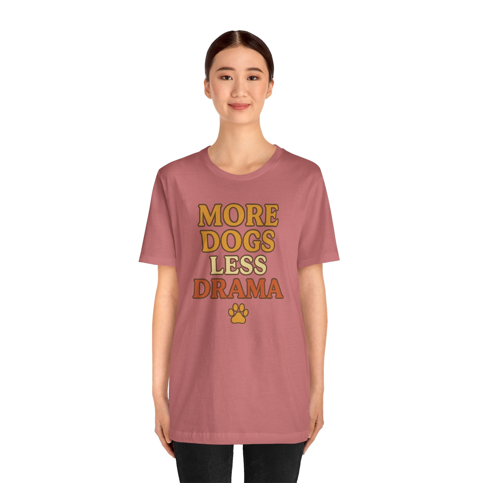 More Dogs Less Drama T-Shirt — Retro Paw Print Dog Lover Tee