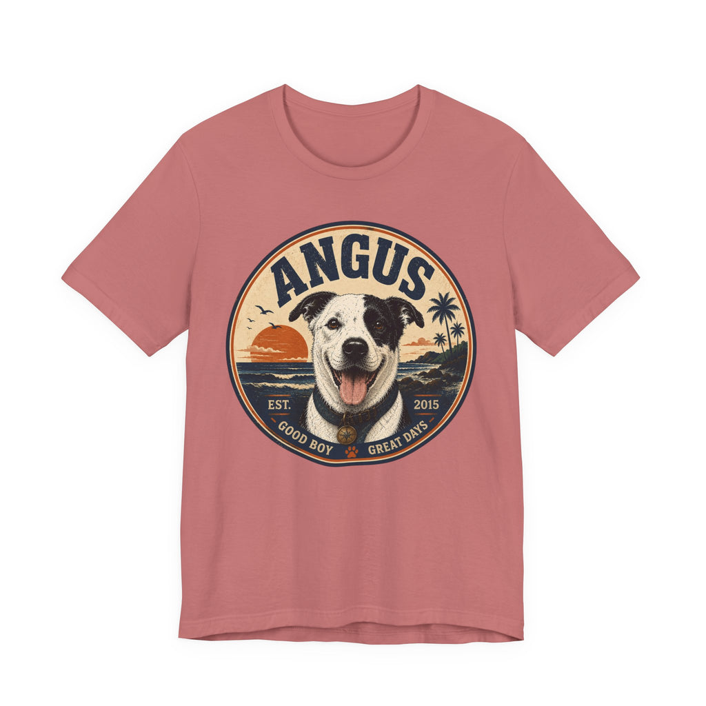 Angus Dog Tee — Retro Beach Portrait T-Shirt