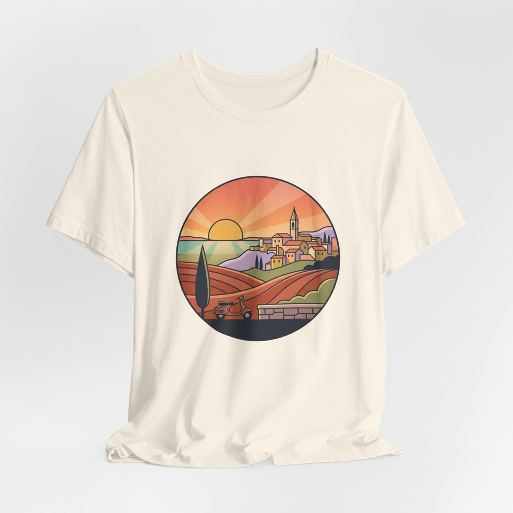 Sunset Tuscan Landscape T-Shirt — Vintage Italian Countryside Graphic Tee