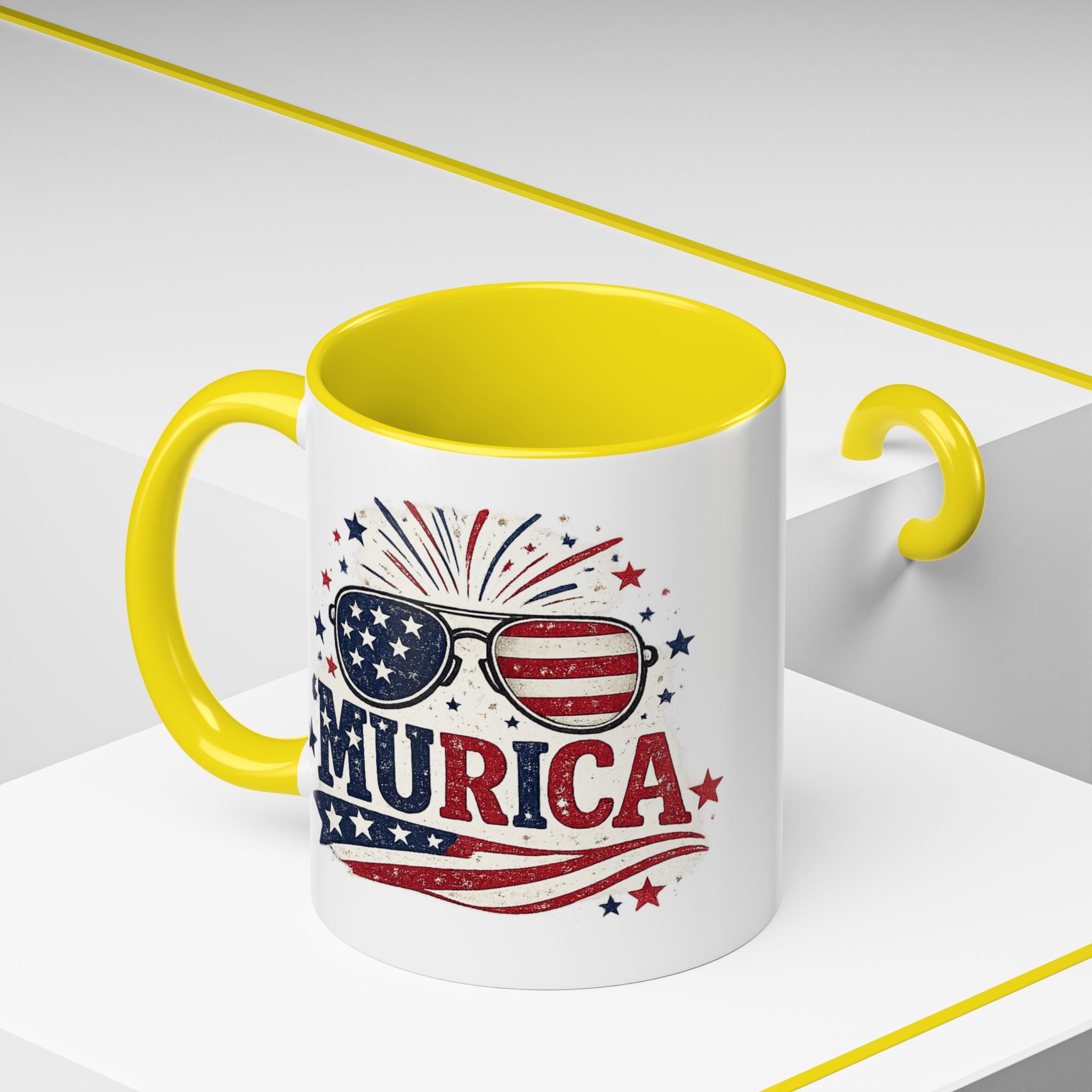 America Flag Accent Coffee Mug - Patriotic 11/15oz Tea Cup