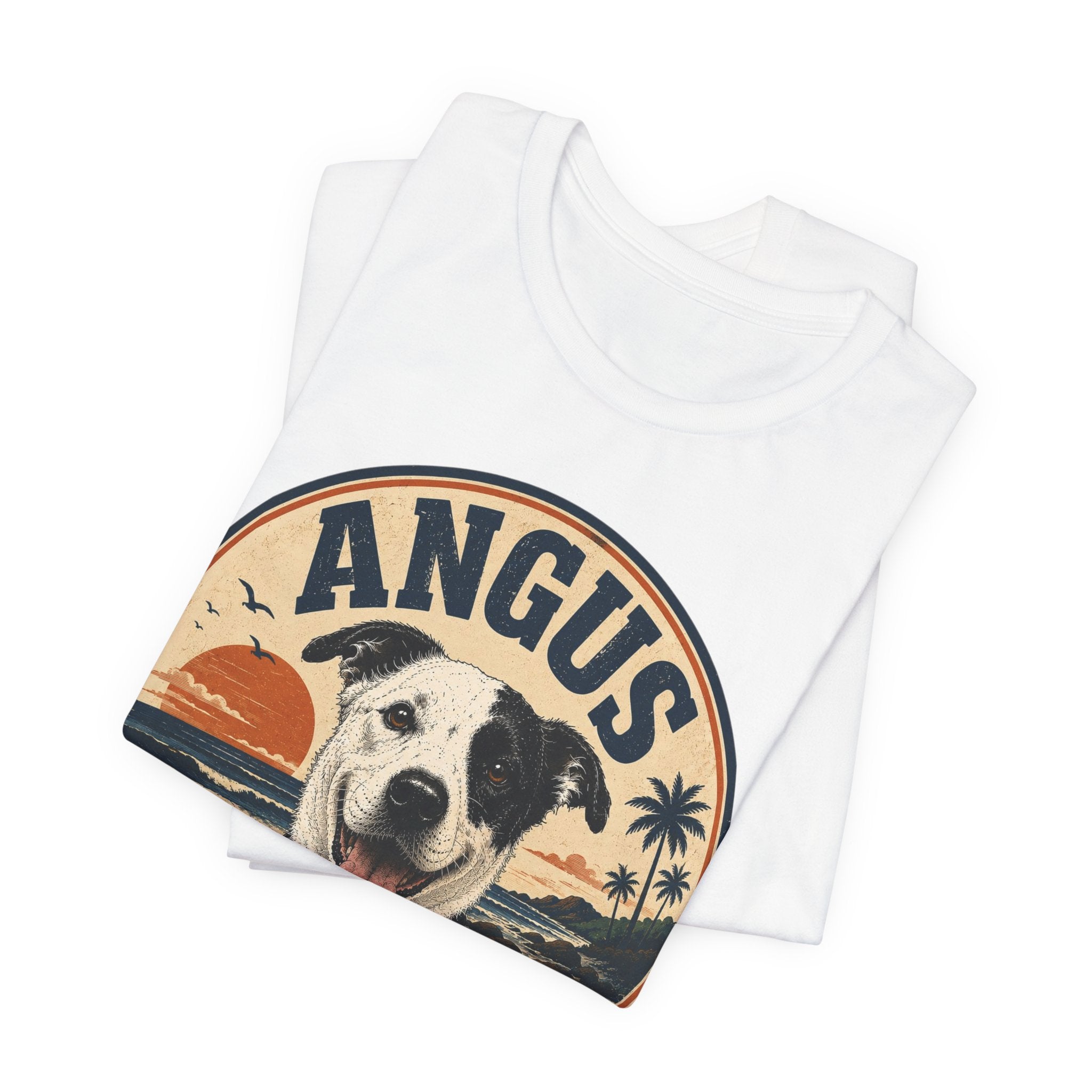 Angus Dog Tee — Retro Beach Portrait T-Shirt
