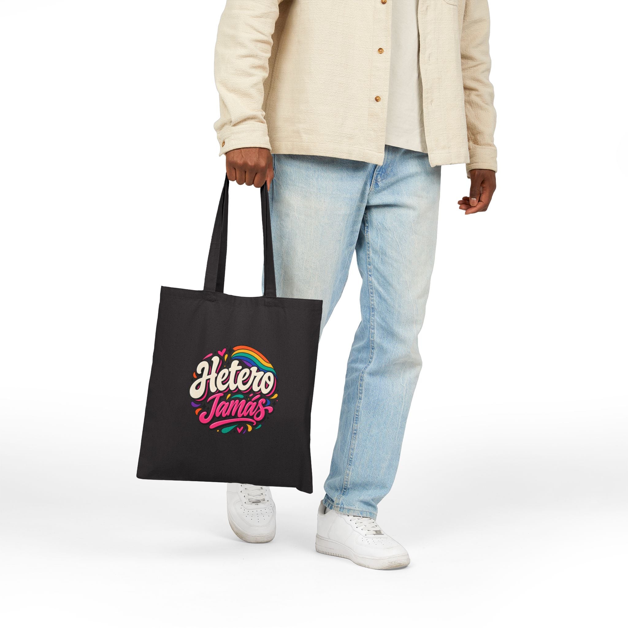 Tote Bag — "Hetero Tamas" Retro Rainbow Canvas Tote