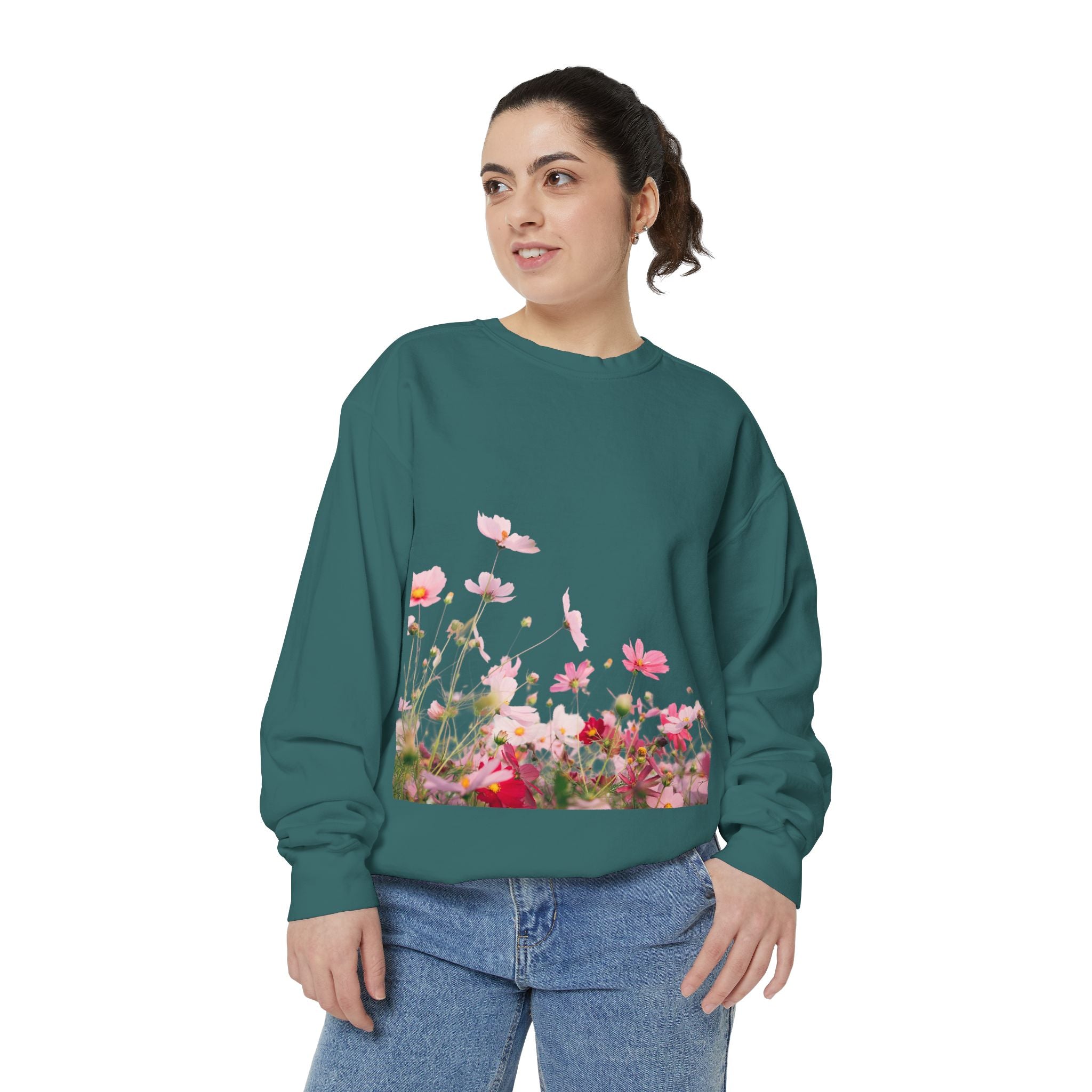 Floral Meadow Sweatshirt — Pink Cosmos Garden Crewneck