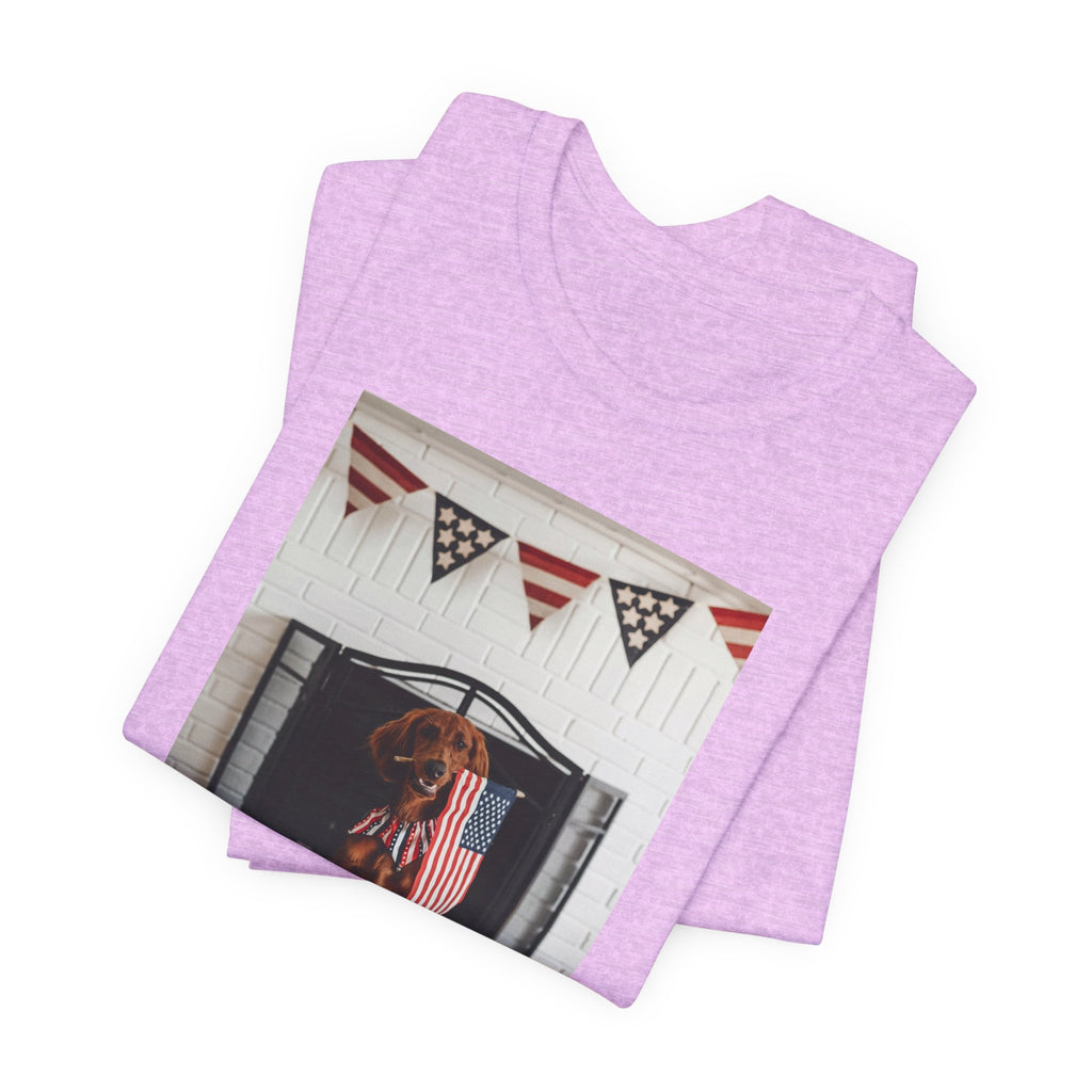 Patriotic Dog T-Shirt - Photo Print with American Flag Bunting