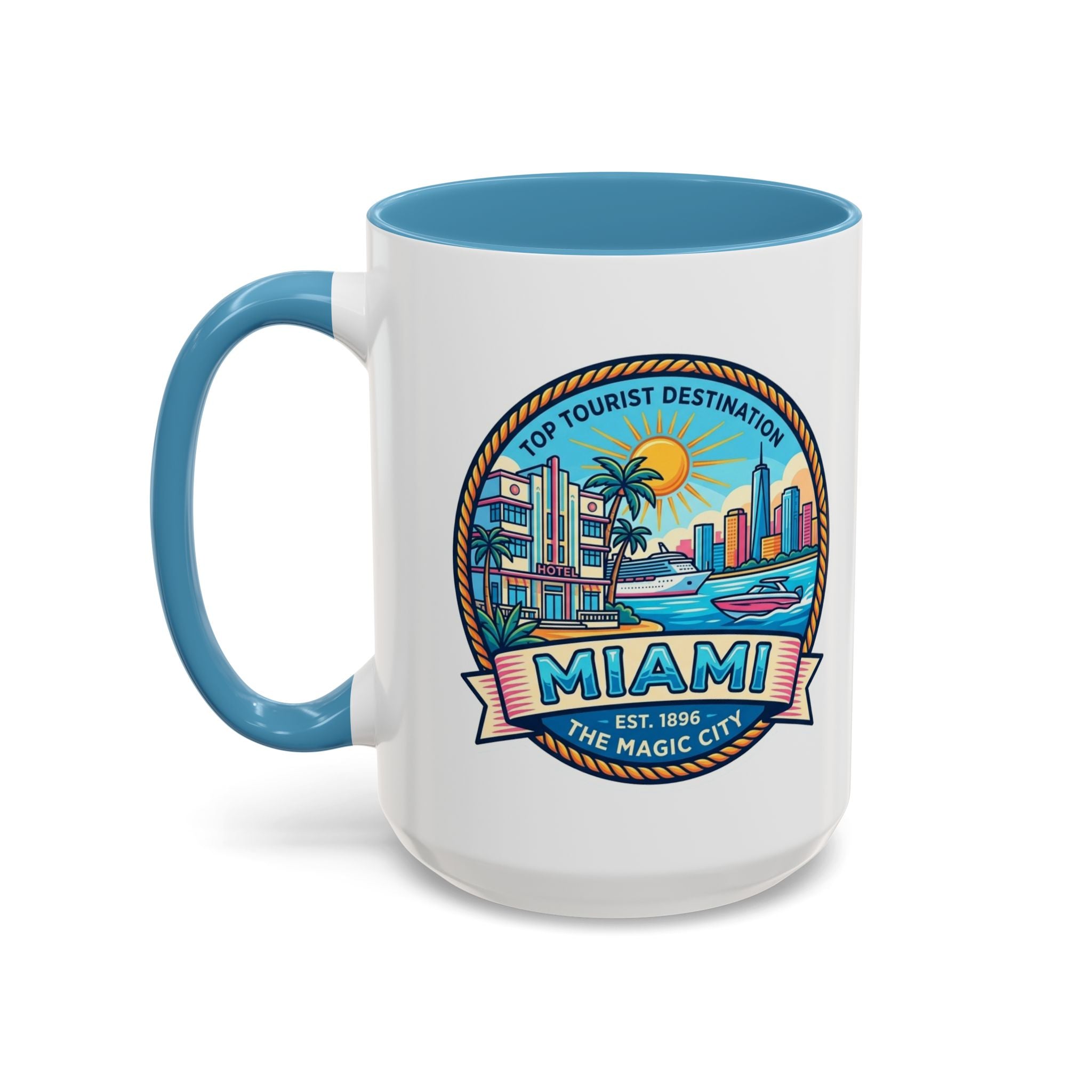 Miami Vintage Travel Accent Coffee Mug – 'Miami' Scenic Beach & Skyline Design (11/15oz)