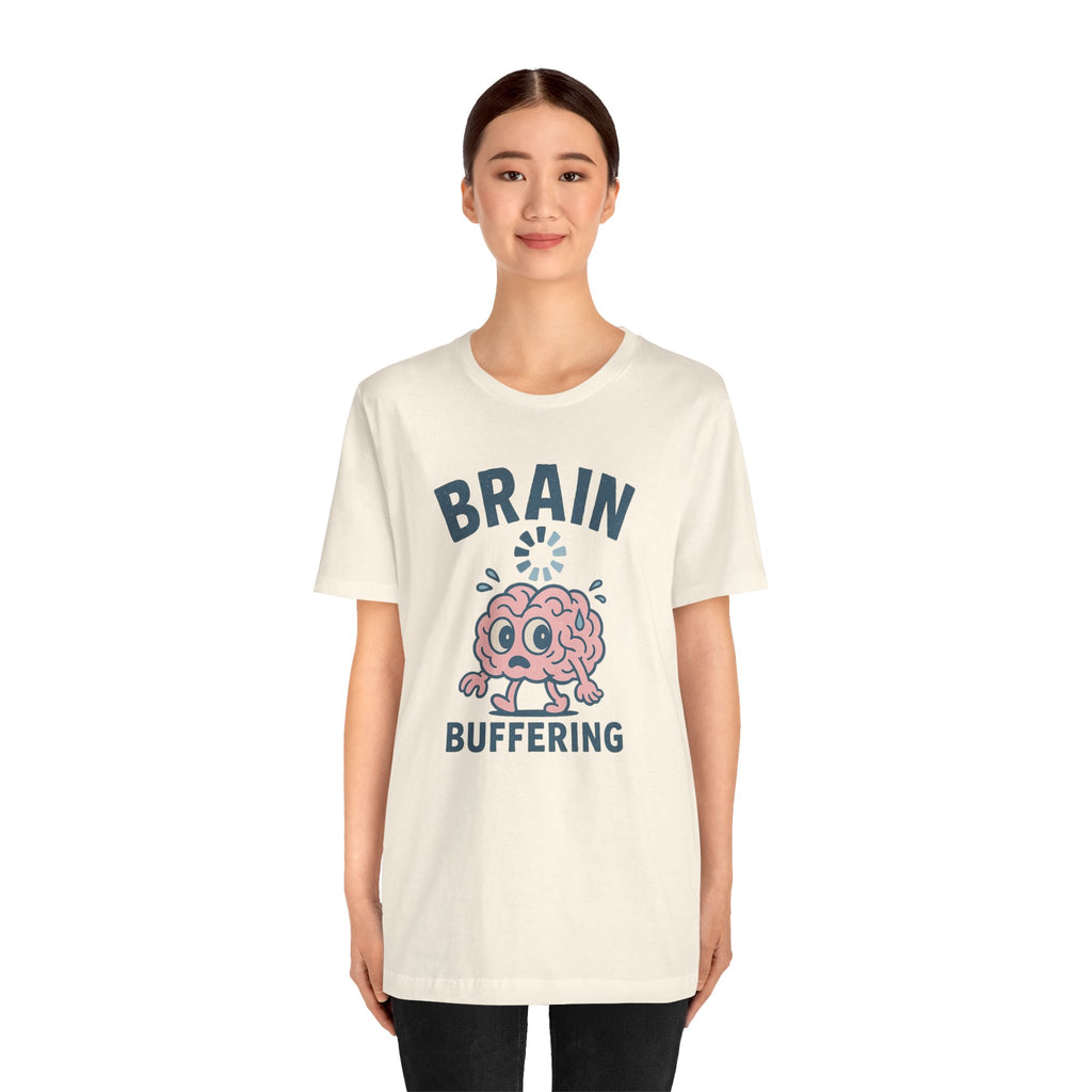 Brain Buffering T‑Shirt — Cute Cartoon Brain Graphic Tee for Neuro Humor