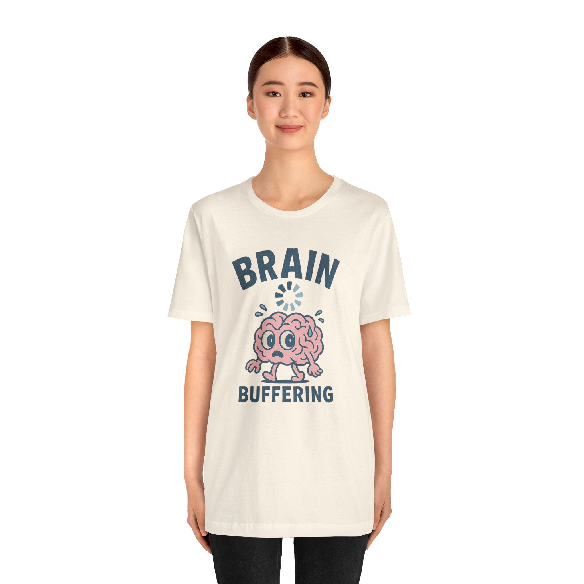 Brain Buffering T‑Shirt — Cute Cartoon Brain Graphic Tee for Neuro Humor