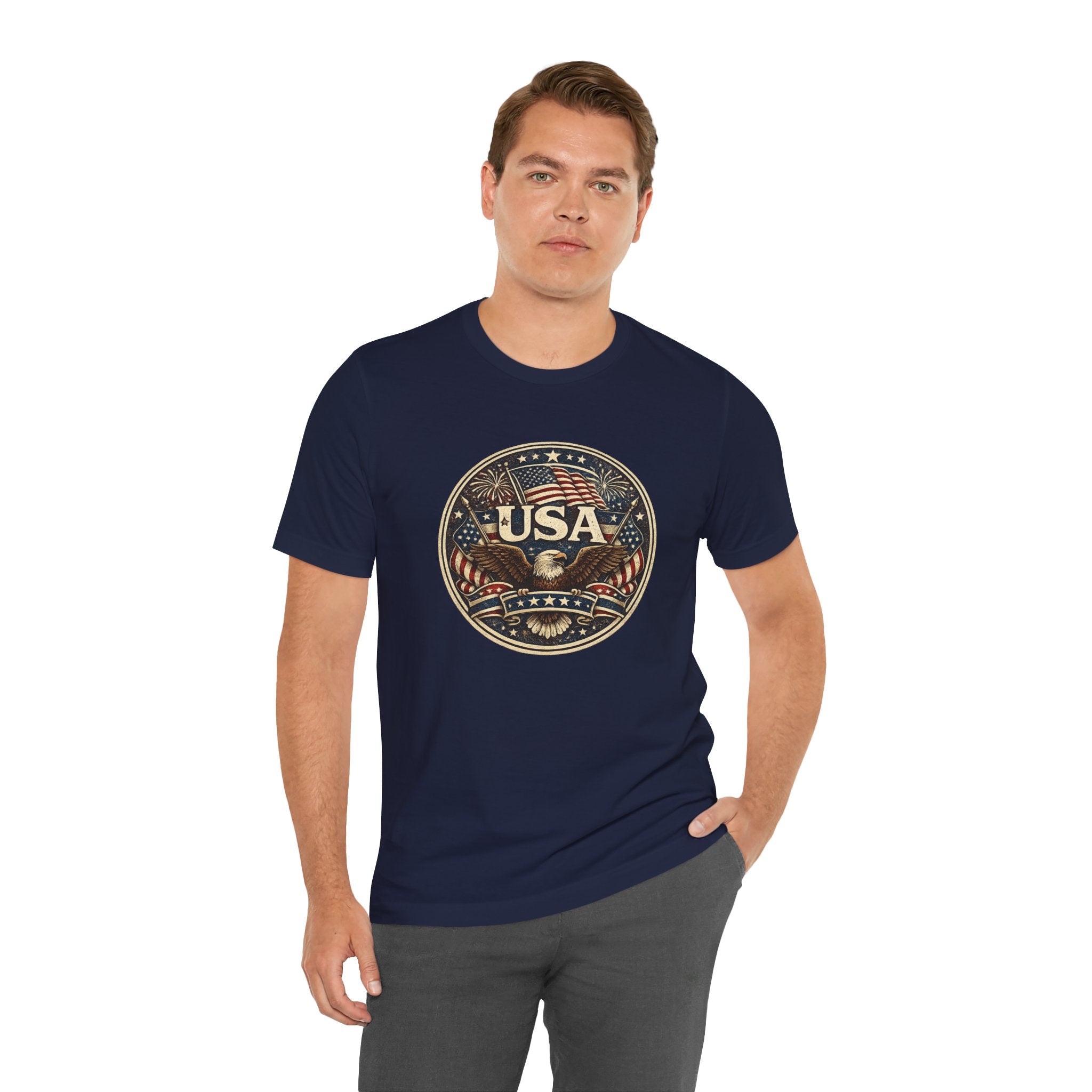 USA Eagle Vintage Patriotic T-Shirt — American Flag Graphic Tee