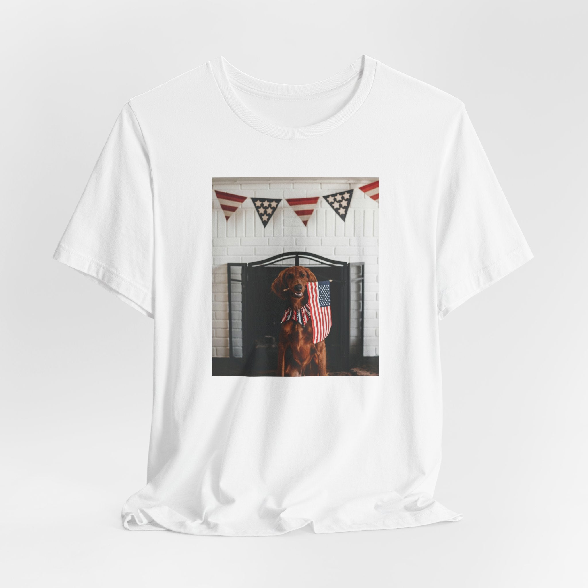 Patriotic Dog T-Shirt - Photo Print with American Flag Bunting