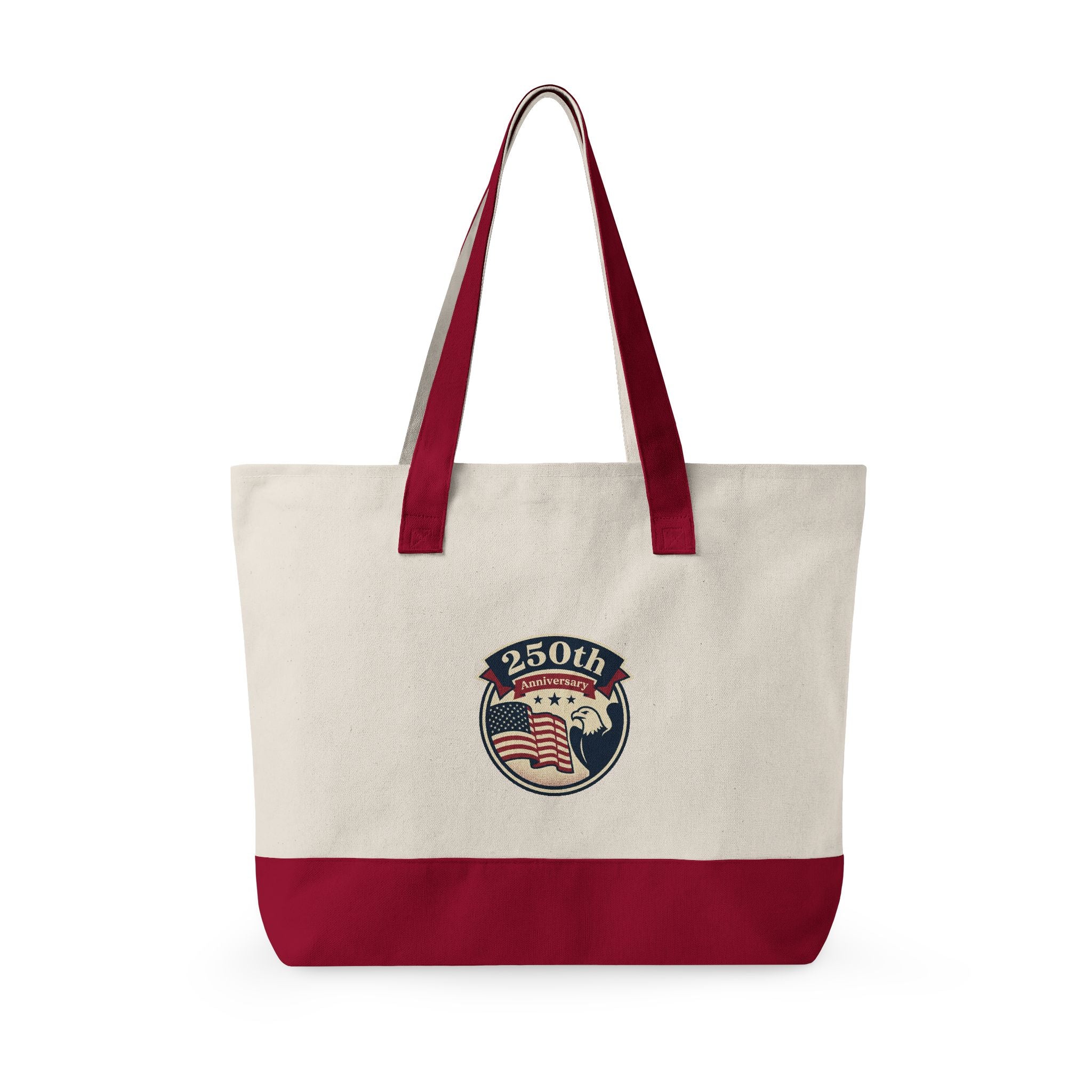 250th Anniversary American Flag Canvas Tote Bag — Zippered Patriotic Tote