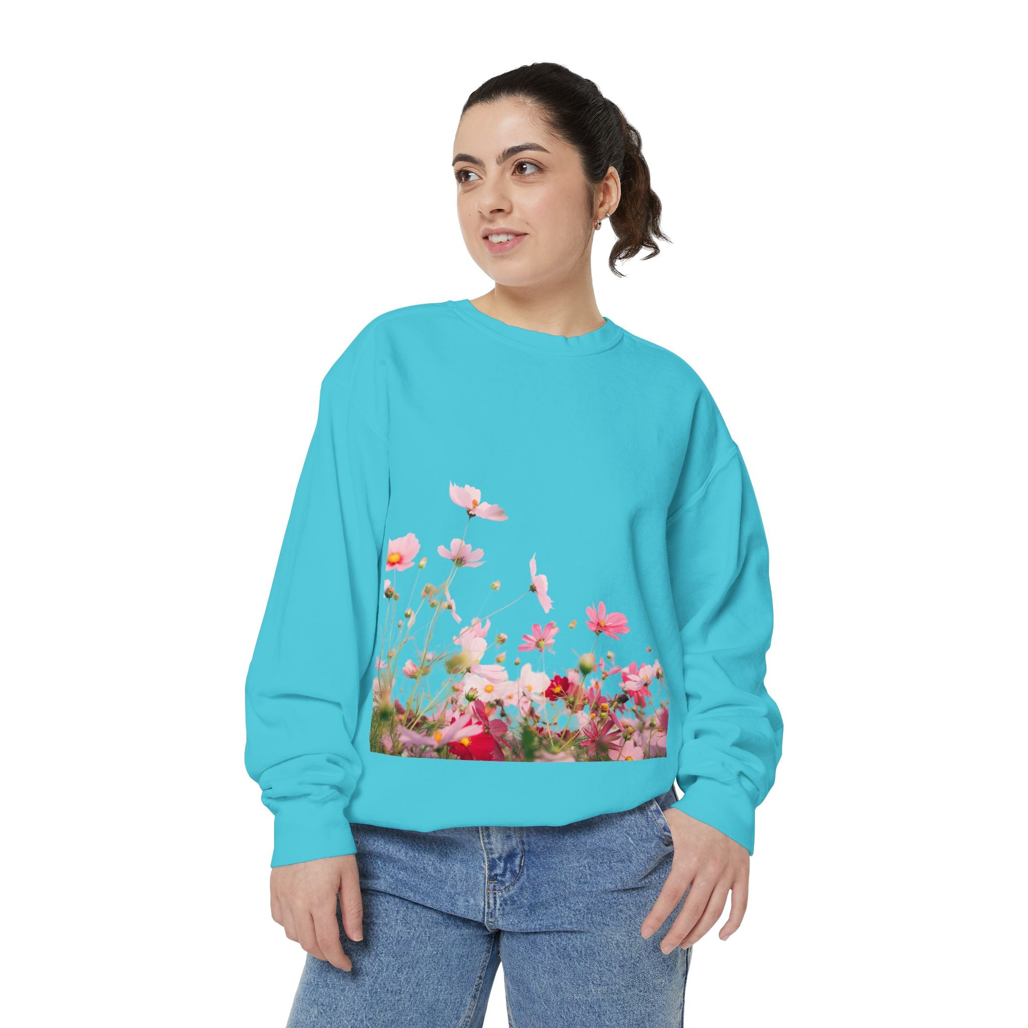 Floral Meadow Sweatshirt — Pink Cosmos Garden Crewneck