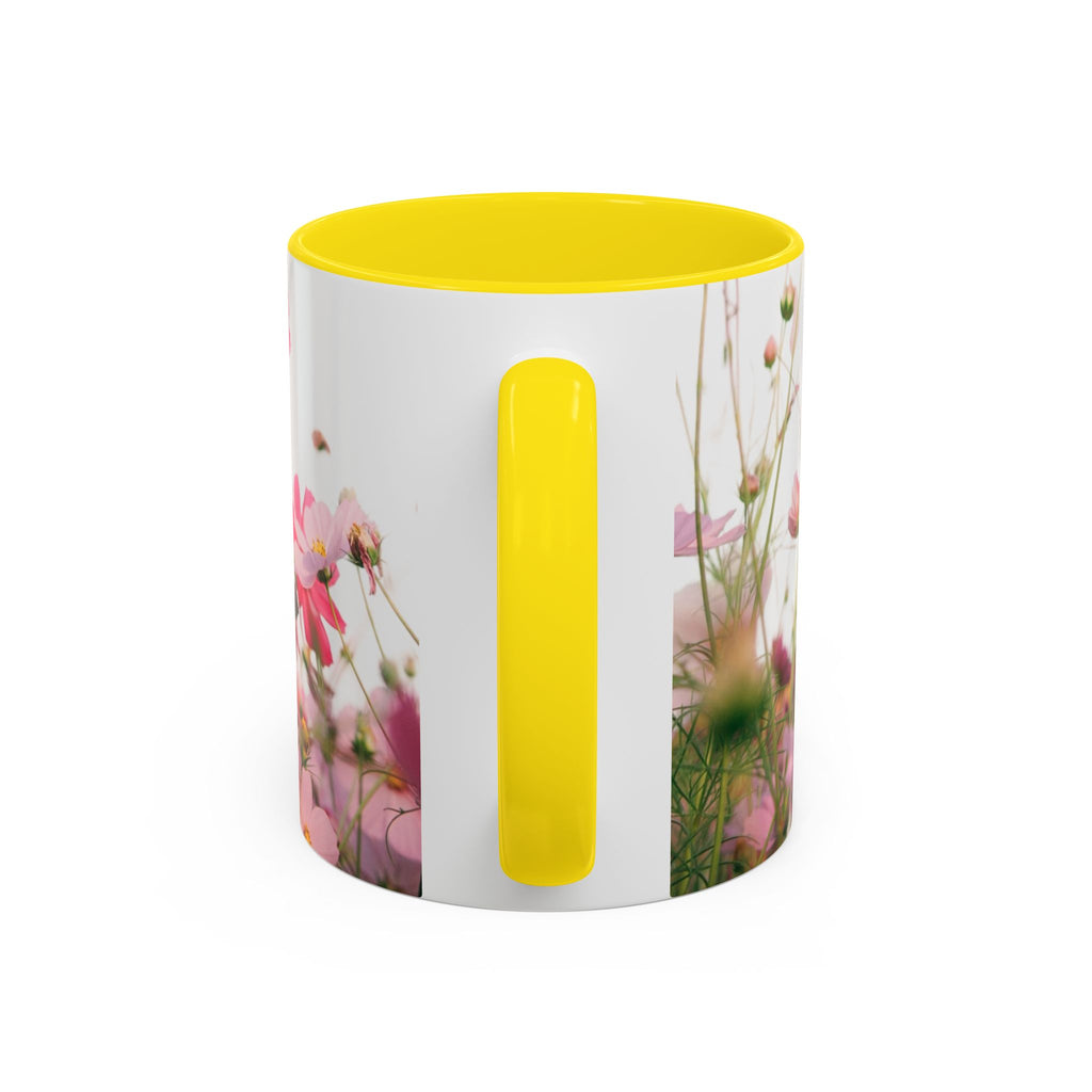 Floral Cosmos Accent Coffee Mug — Pink Wildflower Tea & Coffee Cup (11/15oz)