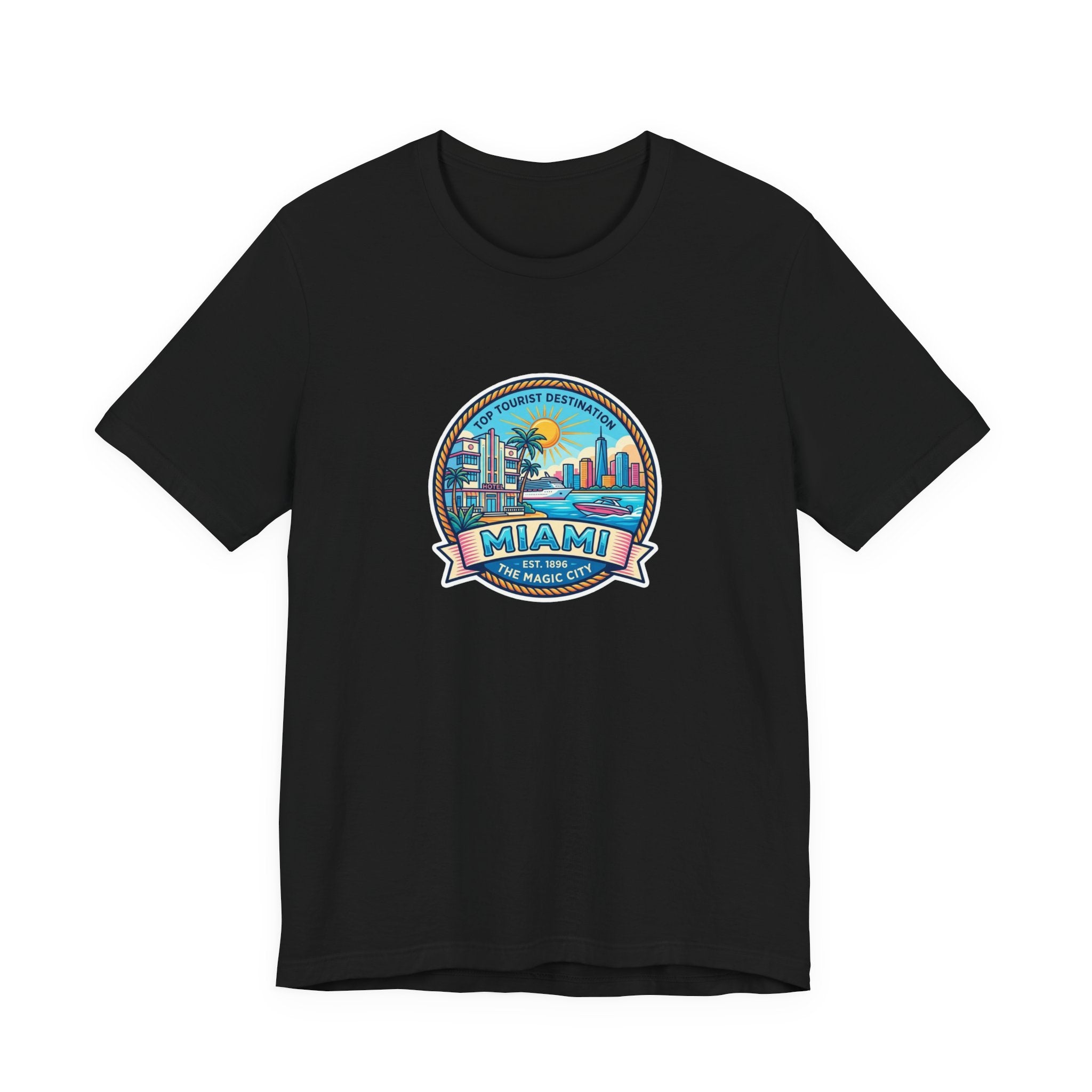 Miami Beach Vintage Logo Tee — Miami Skyline Sunset T‑Shirt