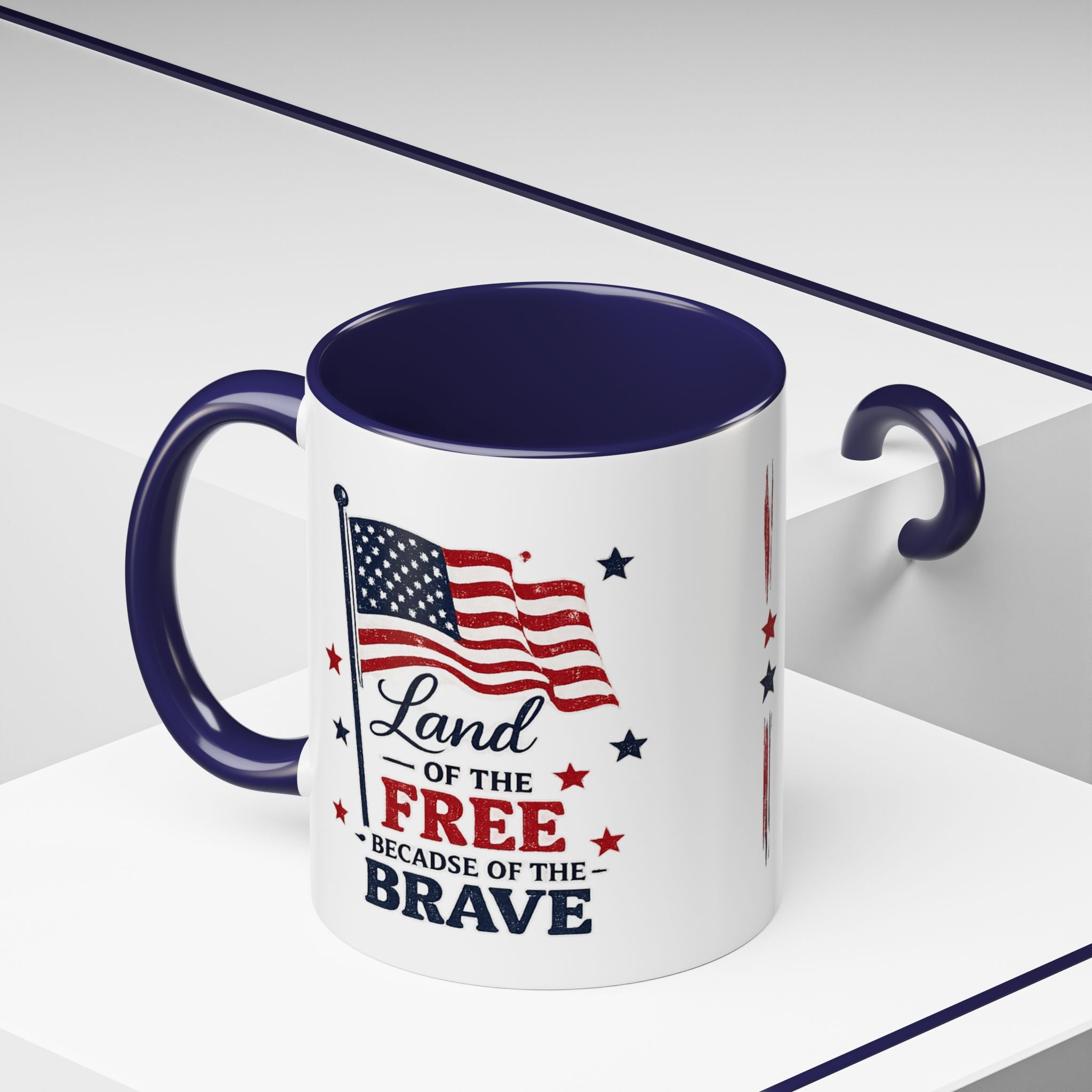 Patriotic Coffee Mug — "Land of the Free Because of the Brave" Accent Mug
