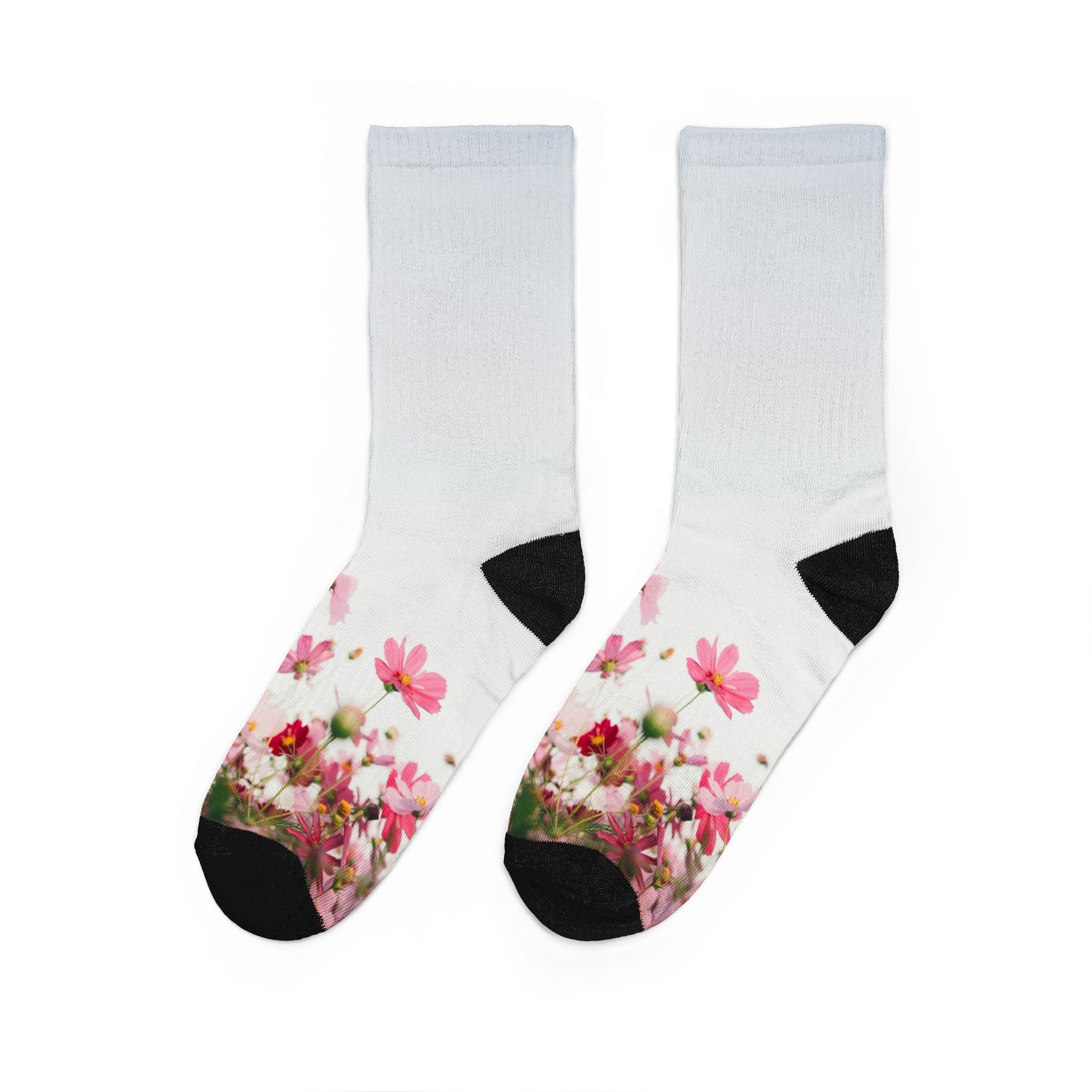 Floral Meadow Crew Socks — Pink Wildflower Padded Socks