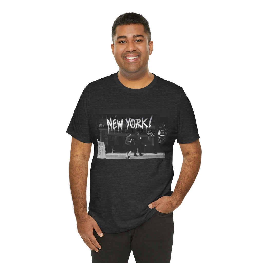 New York City Skyline Tee — Vintage Black & White 'NEW YORK!' Graphic Shirt