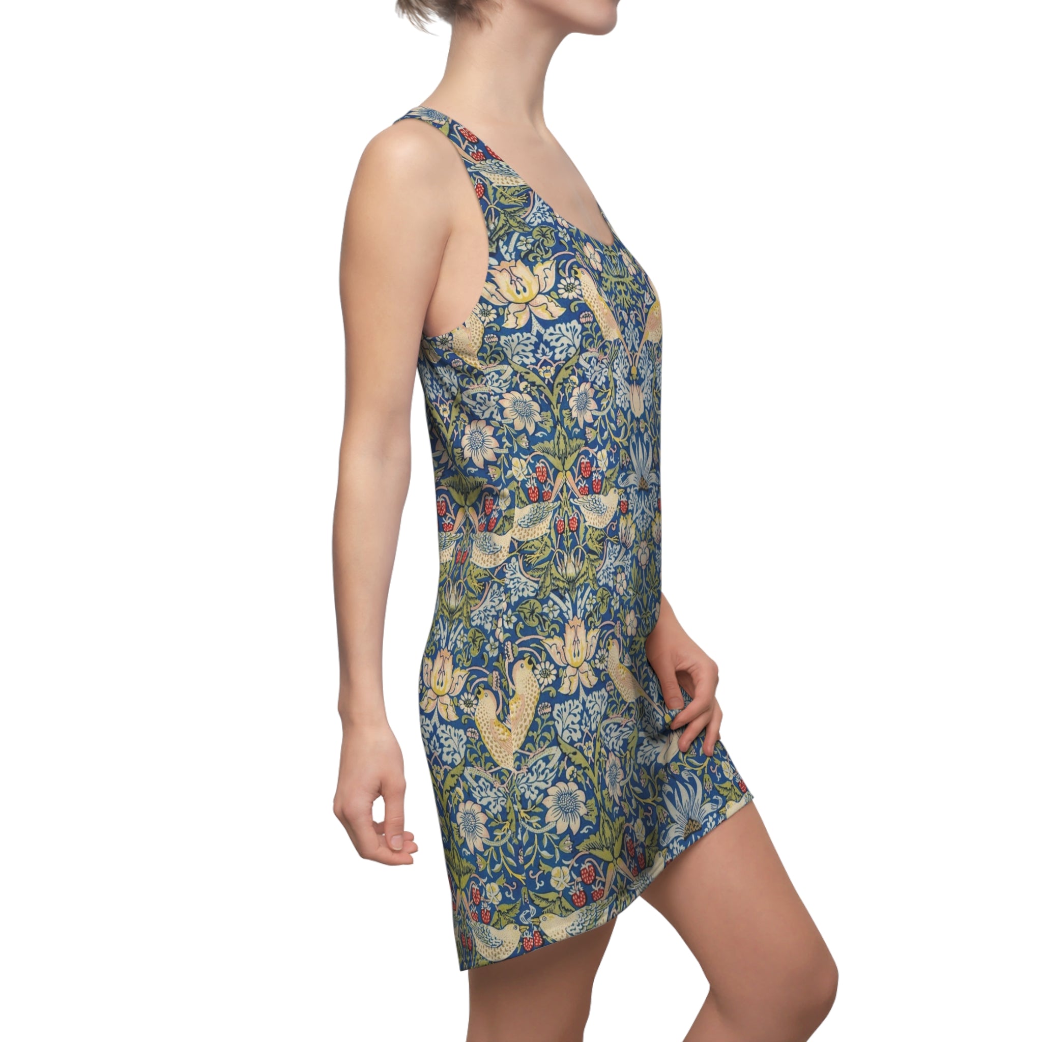 Floral Bird Pattern Racerback Dress — Vintage William Morris Style