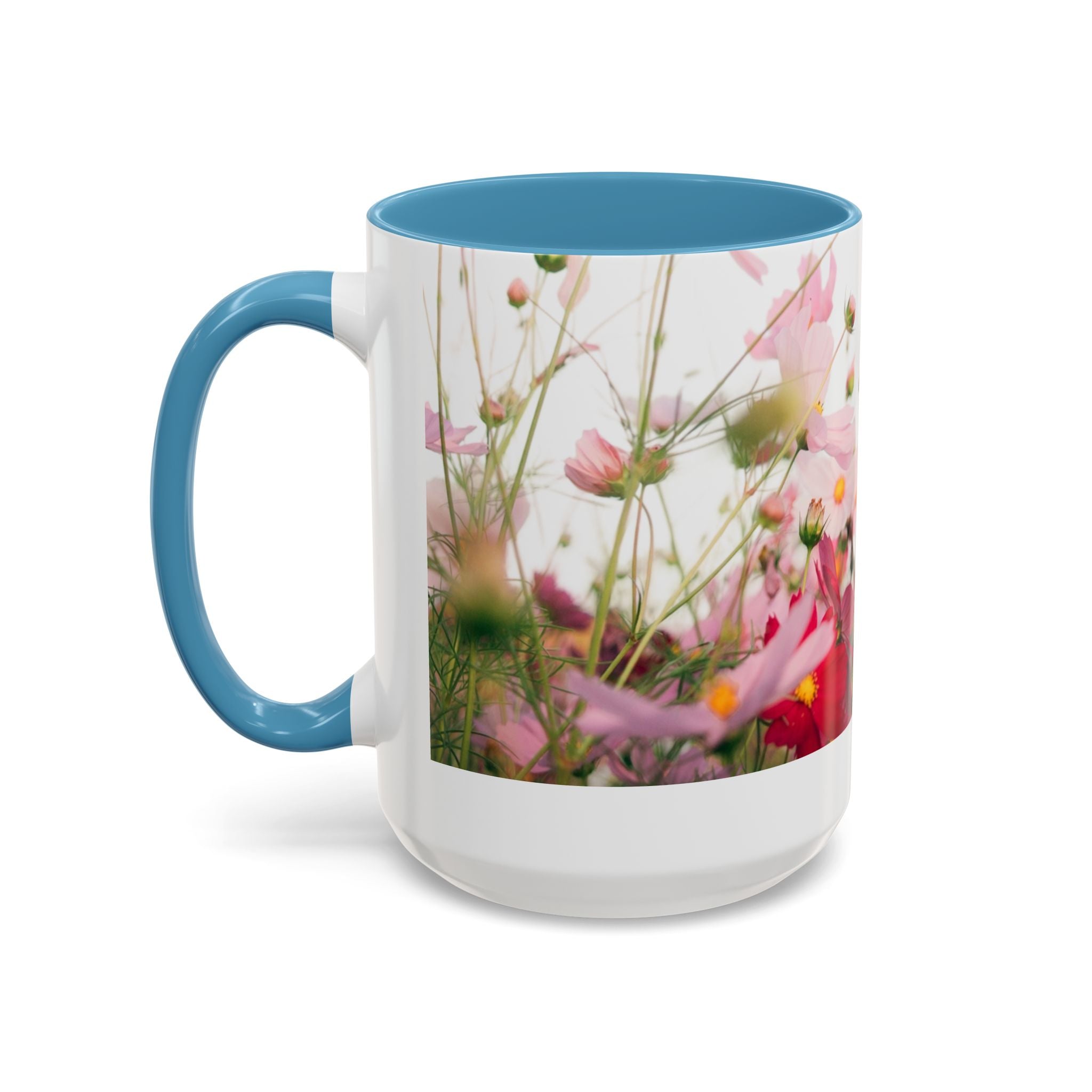 Floral Cosmos Accent Coffee Mug — Pink Wildflower Tea & Coffee Cup (11/15oz)