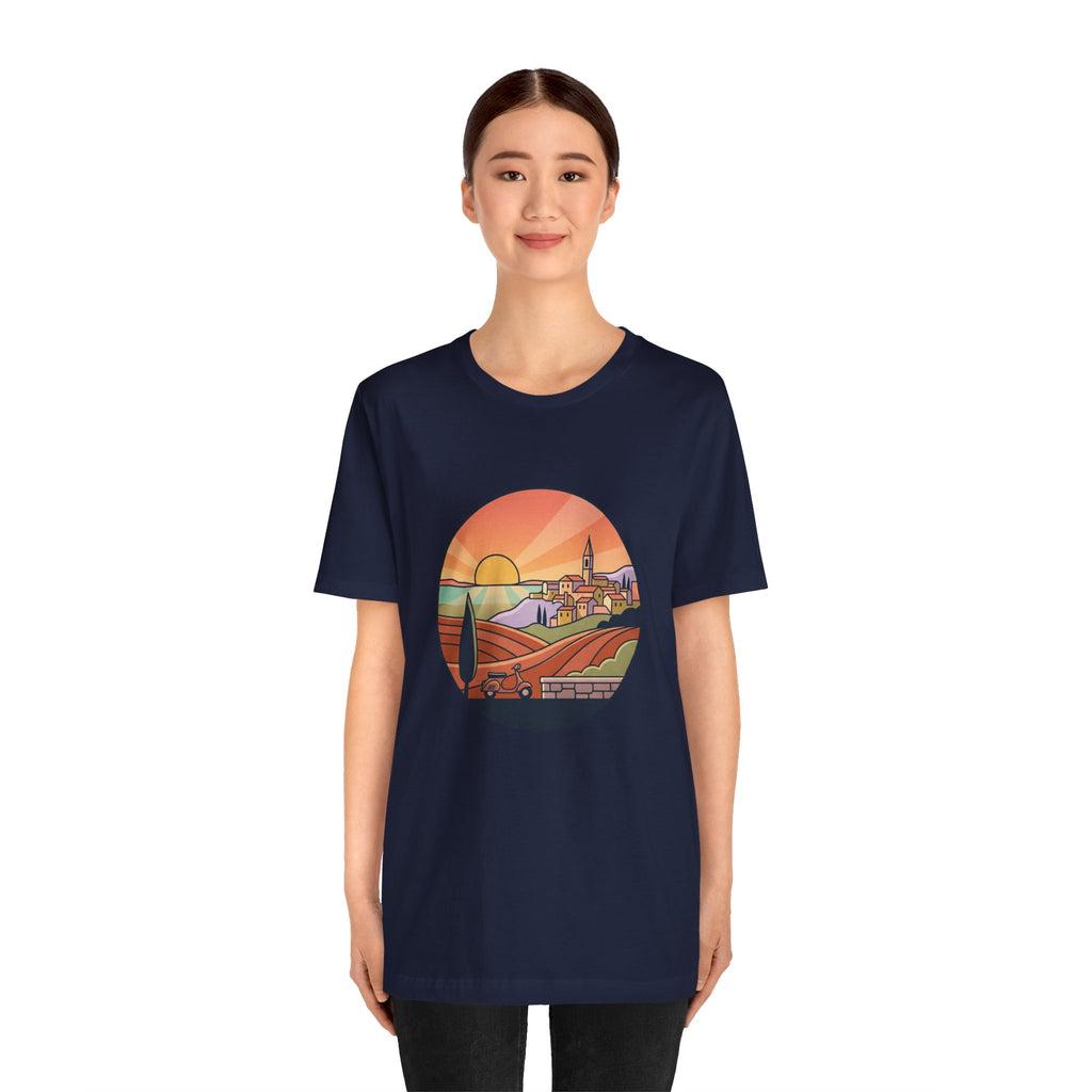 Sunset Tuscan Landscape T-Shirt — Vintage Italian Countryside Graphic Tee